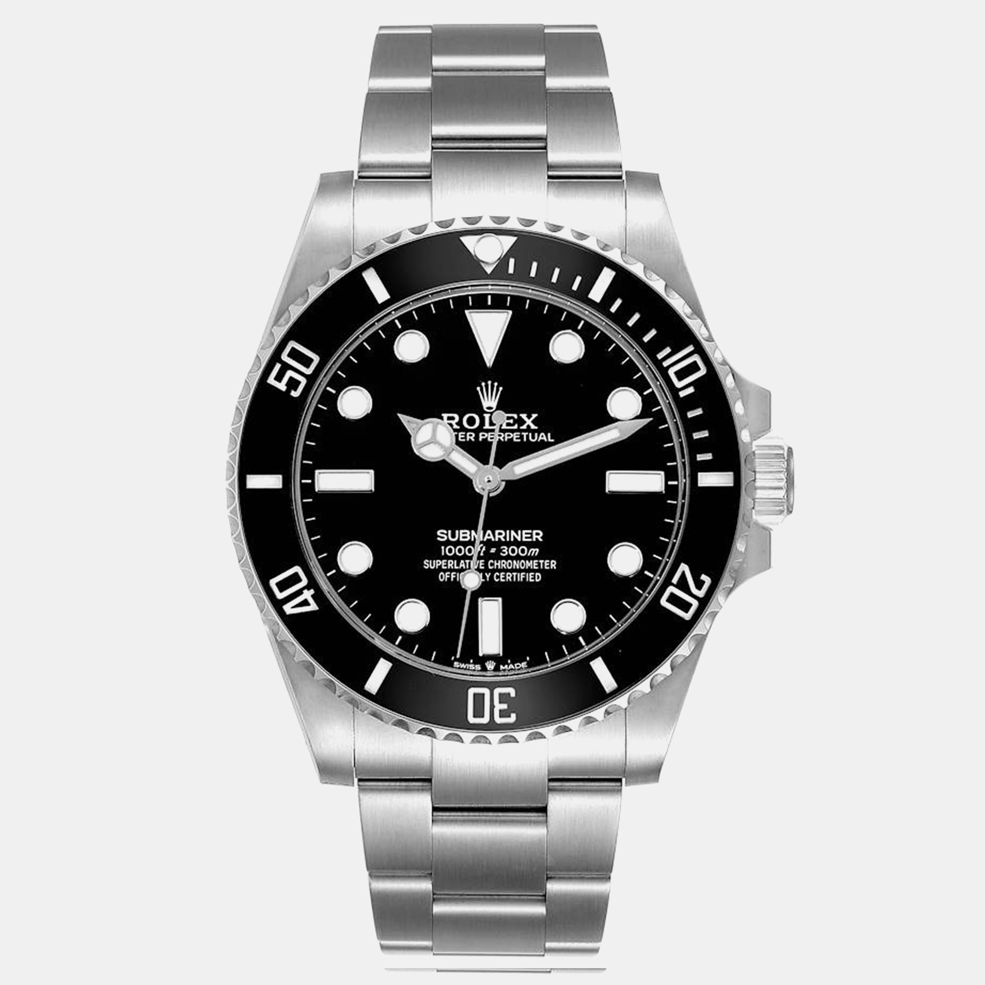 Pre-owned Rolex Submariner Non Date Ceramic Bezel Steel Mens Watch 124060 In Black