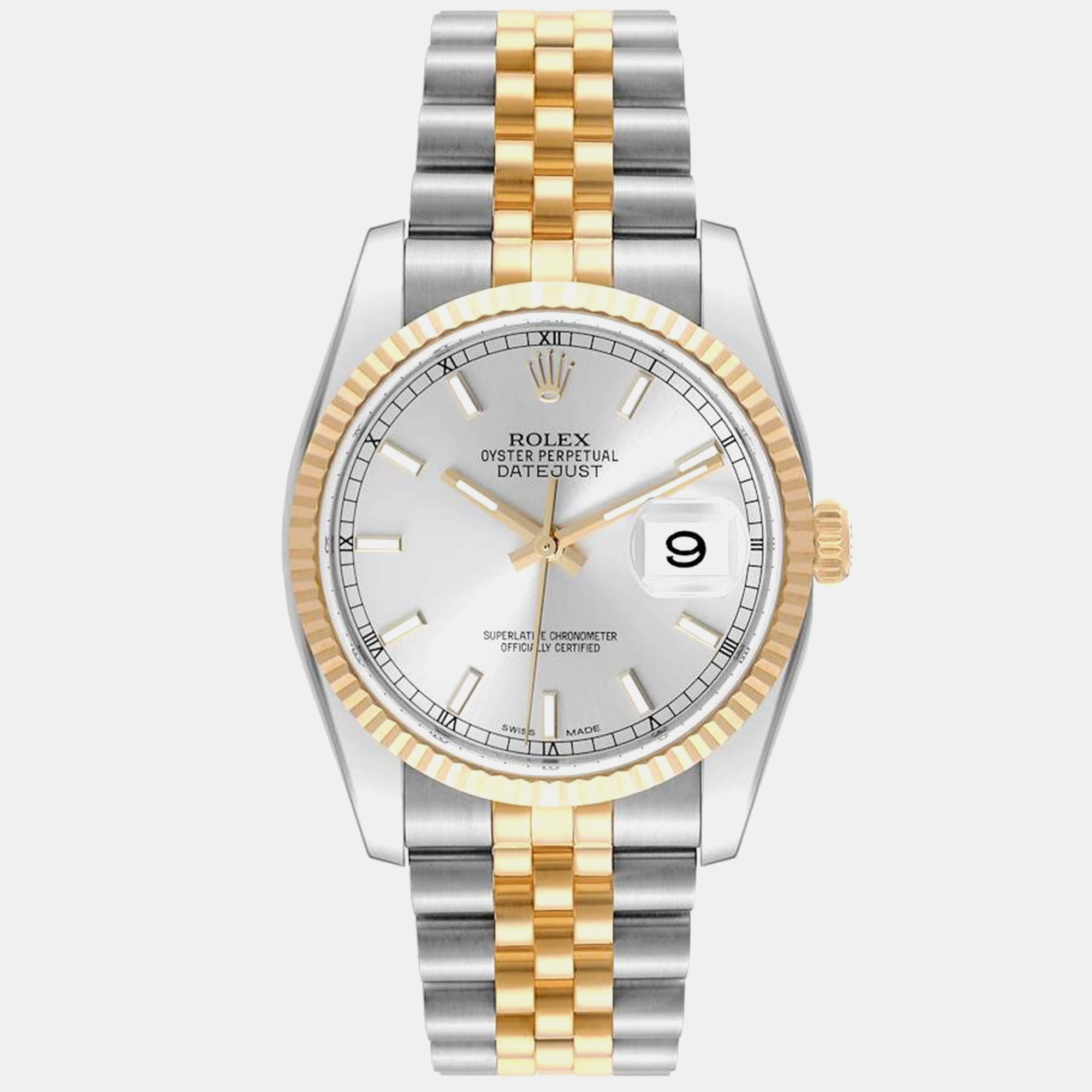 

Rolex Datejust Steel Yellow Gold Silver Dial Mens Watch 116233