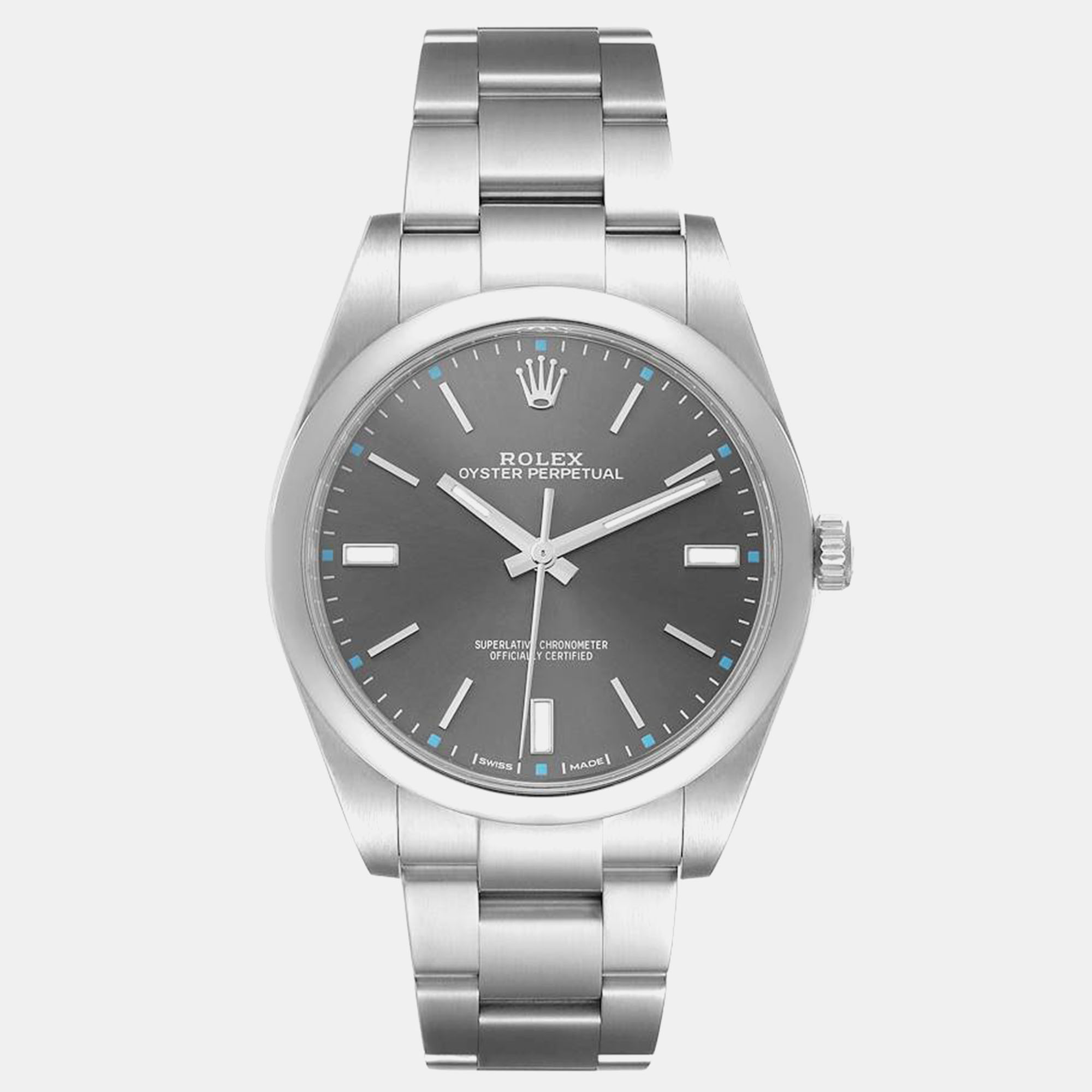 

Rolex Oyster Perpetual  Rhodium Dial Steel Mens Watch 114300, Grey