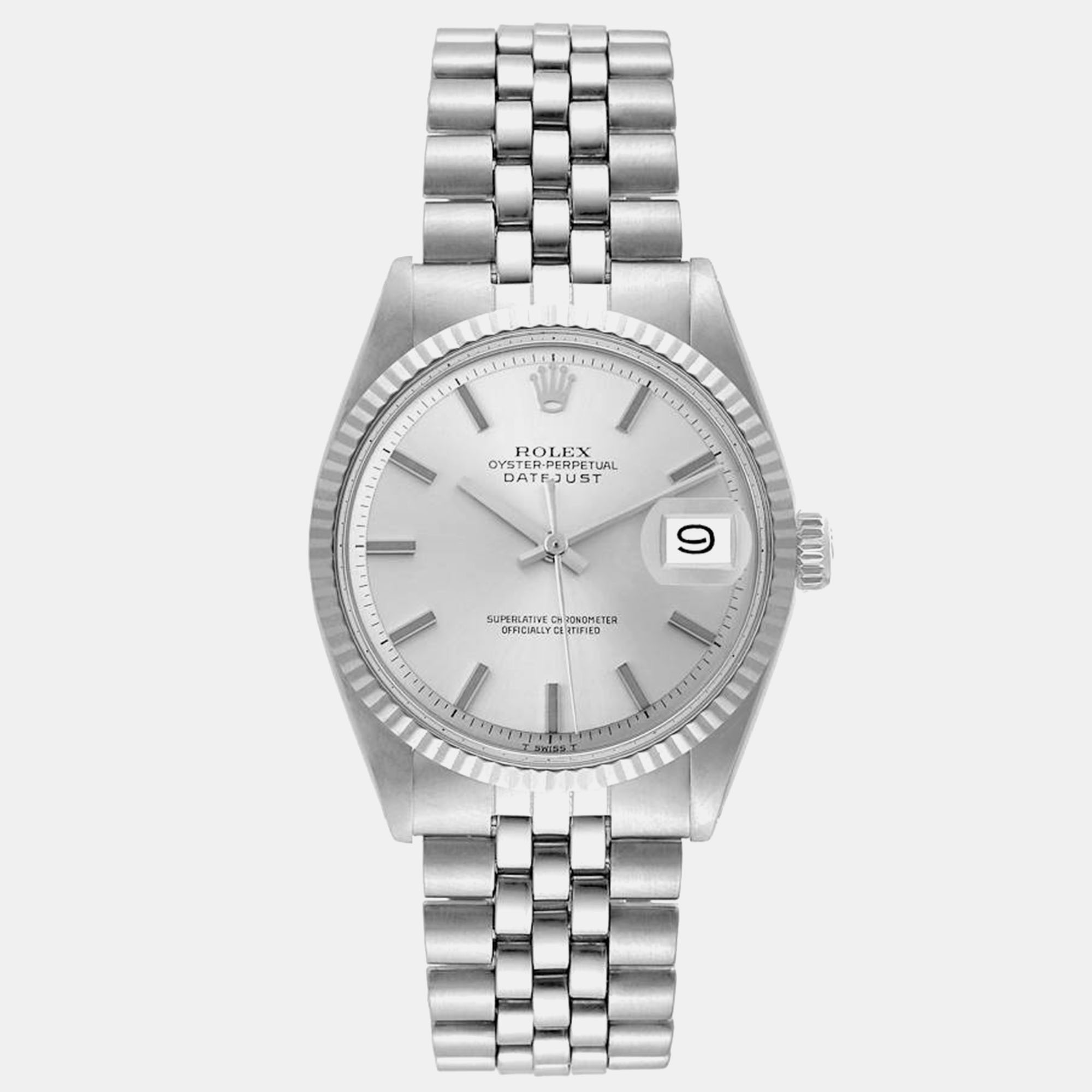 

Rolex Datejust Steel White Gold Silver Dial Vintage Mens Watch 1601