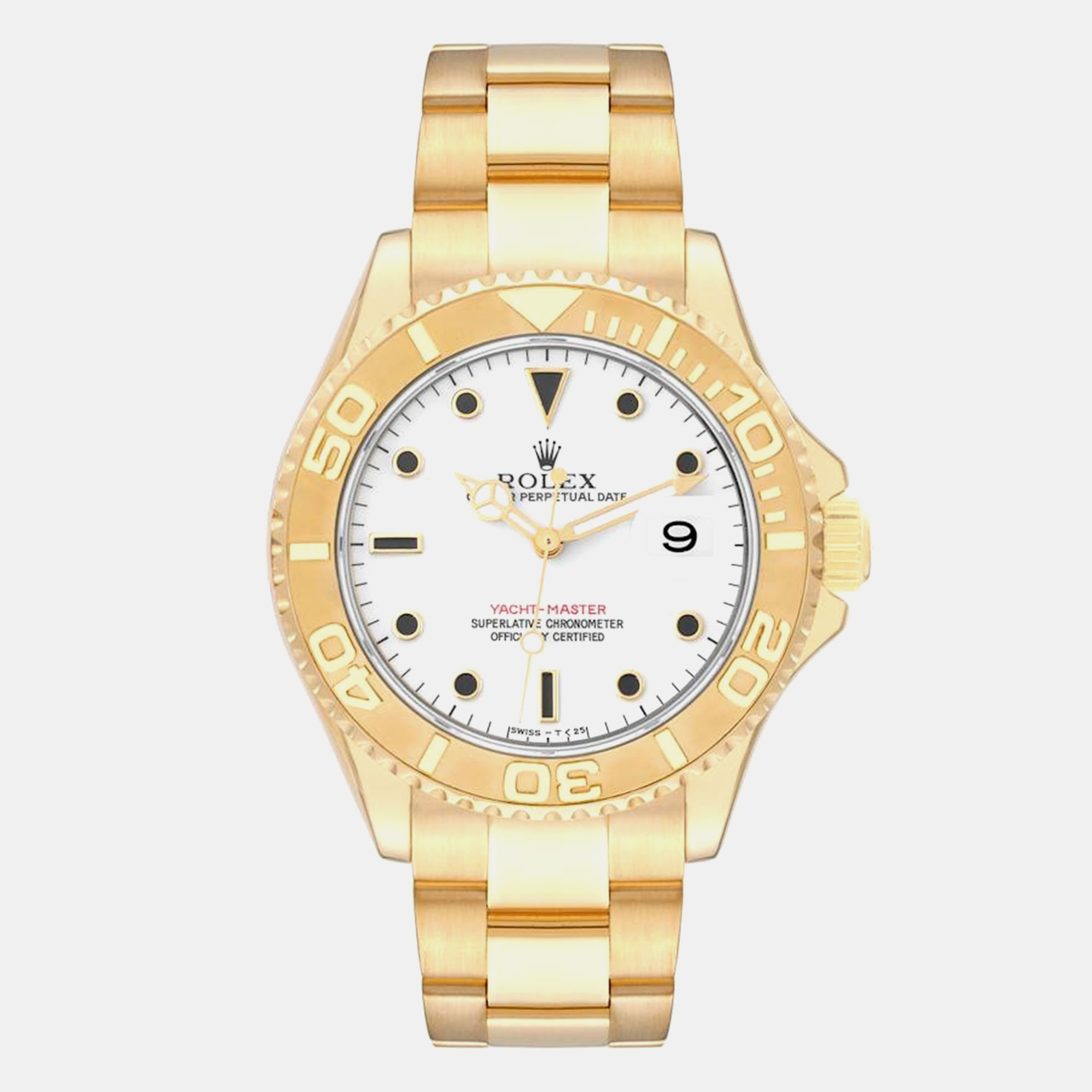 Pre-owned Rolex Yachtmaster 40mm Yellow Gold White Dial Mens Watch 16628