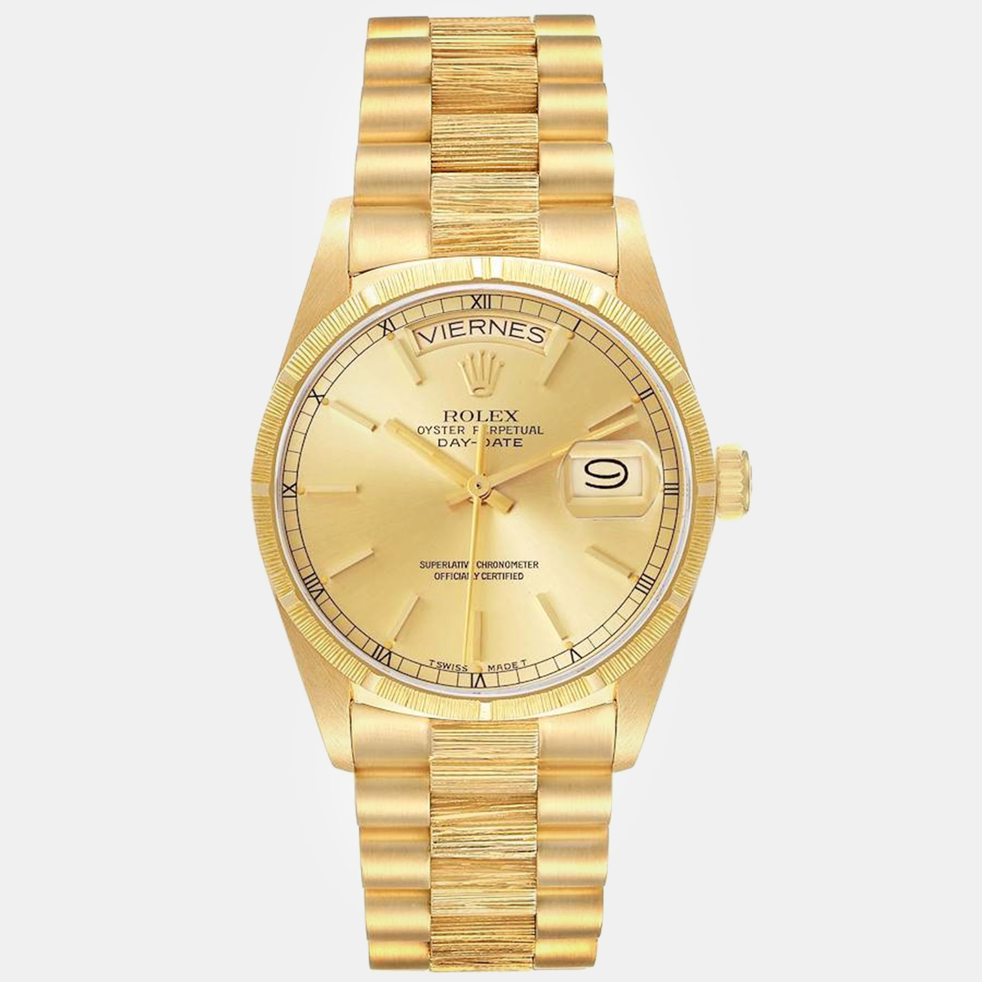 

Rolex Day-Date President Yellow Gold Bark Finish Men's Watch 36.0 mm