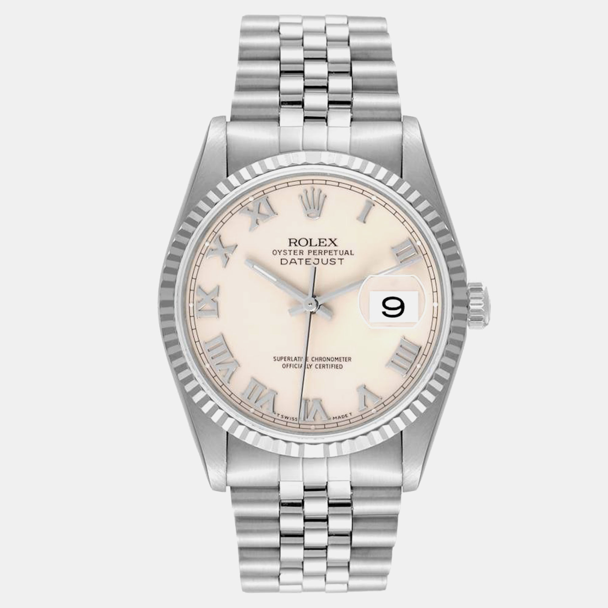 

Rolex Ivory 18K White Gold Stainless Steel Datejust 16234 Automatic Men's Wristwatch 36 mm