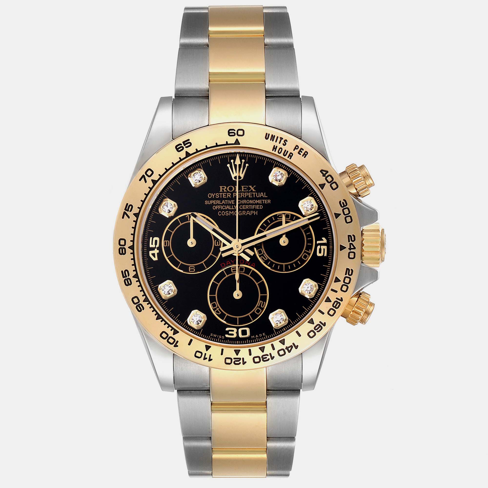 Pre-owned Rolex Daytona Steel Yellow Gold Serti Diamond Dial Men's Watch 116503 40 Mm In Black