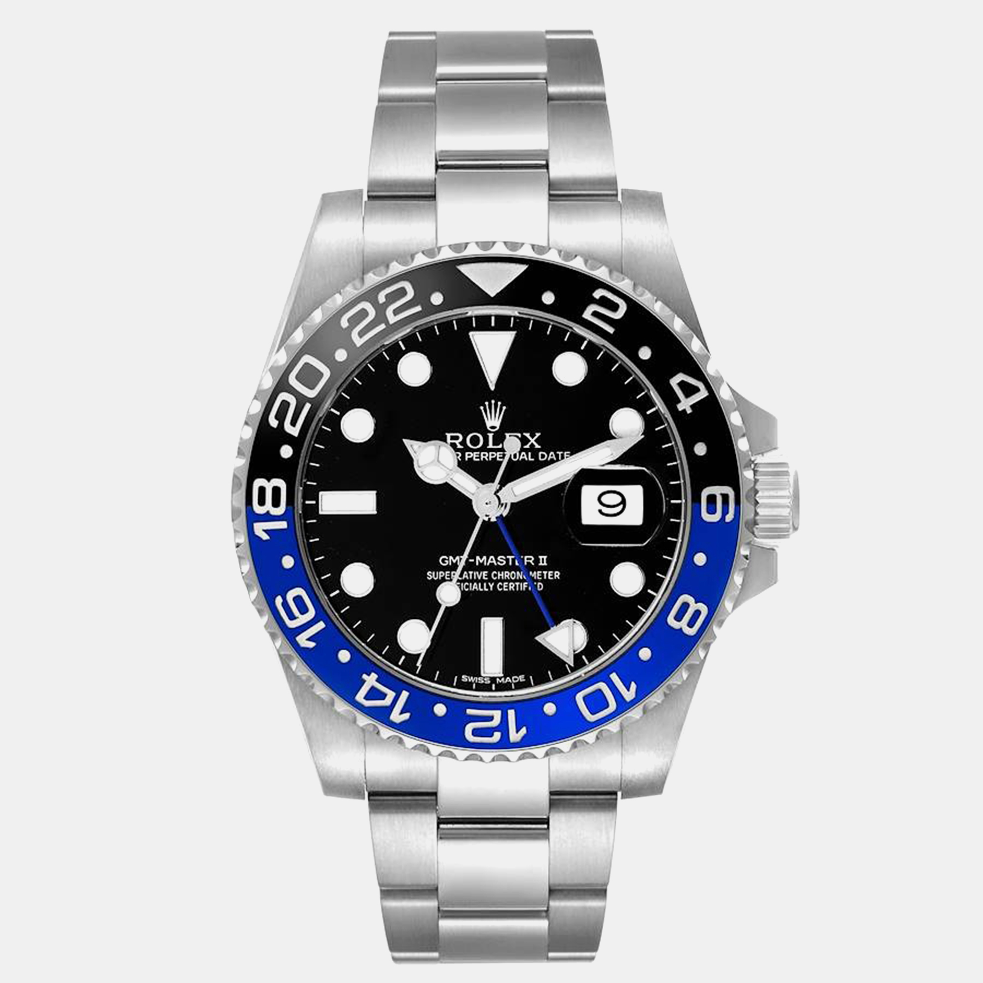 Pre-owned Rolex Gmt Master Ii Black Blue Batman Bezel Steel Mens Watch 116710