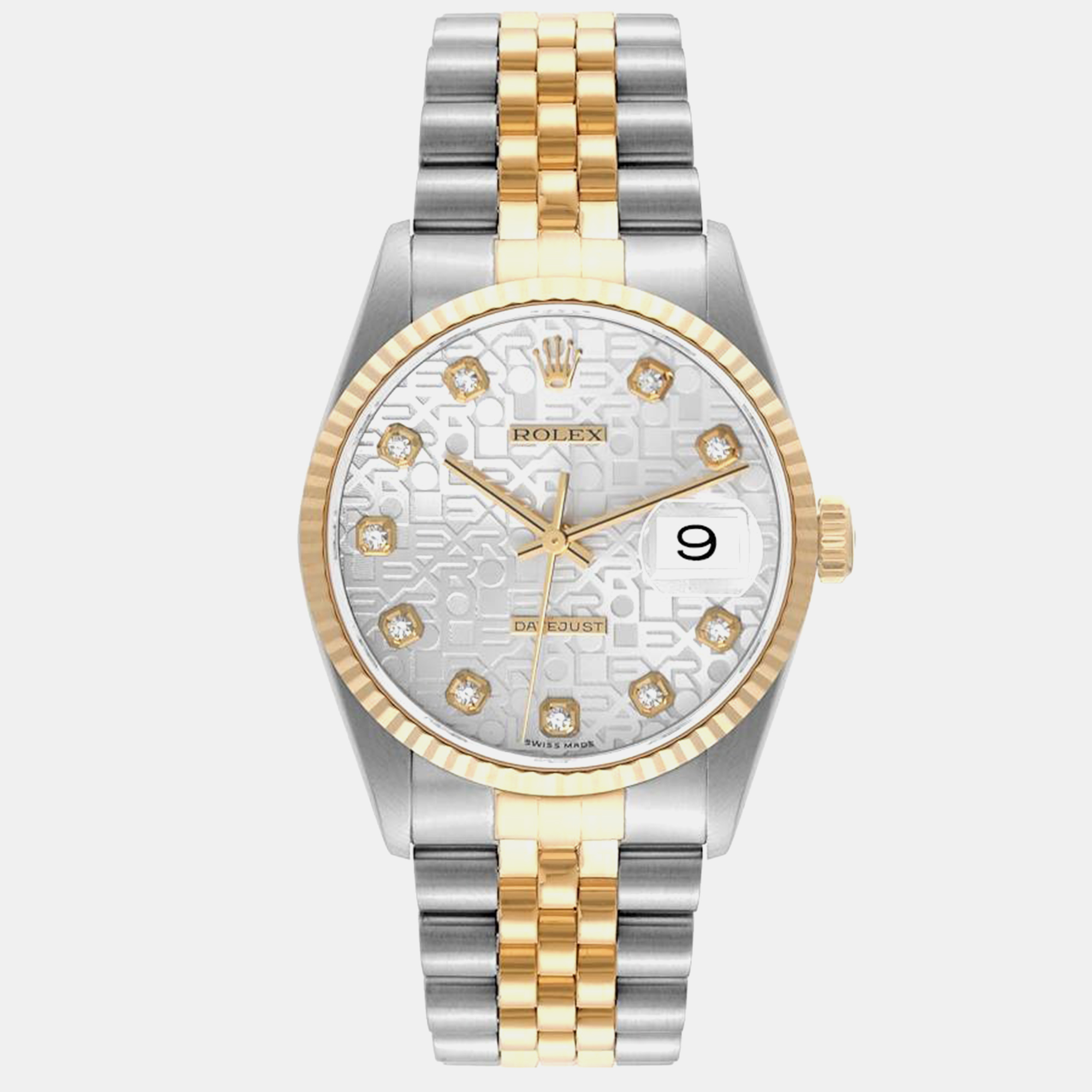 Pre-owned Rolex Datejust Steel Yellow Gold Diamond Dial Men's Watch 16233 36 Mm In Silver