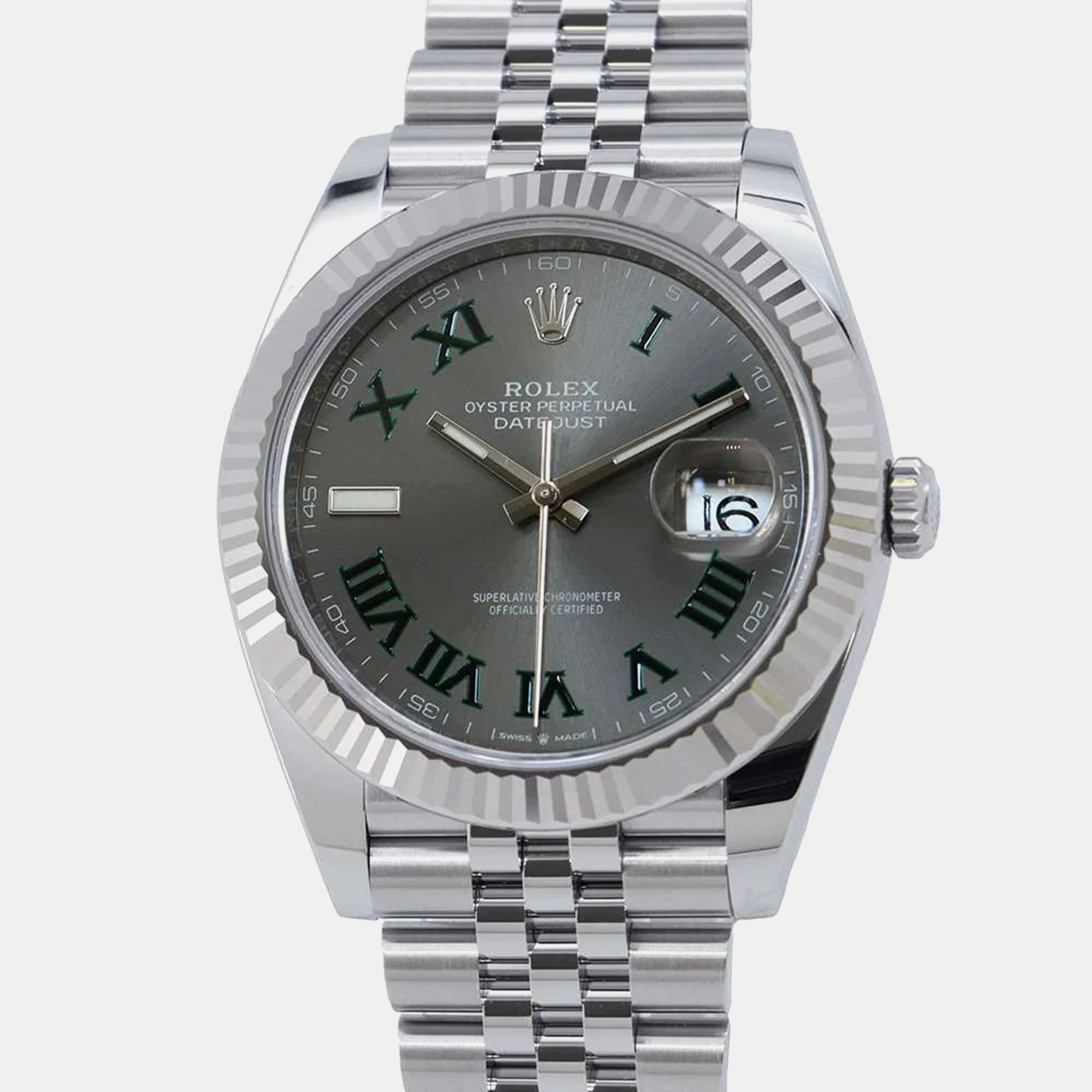 Pre-owned Rolex Green Stainless Steel Datejust 126200 Automatic Men's Wristwatch 36 Mm