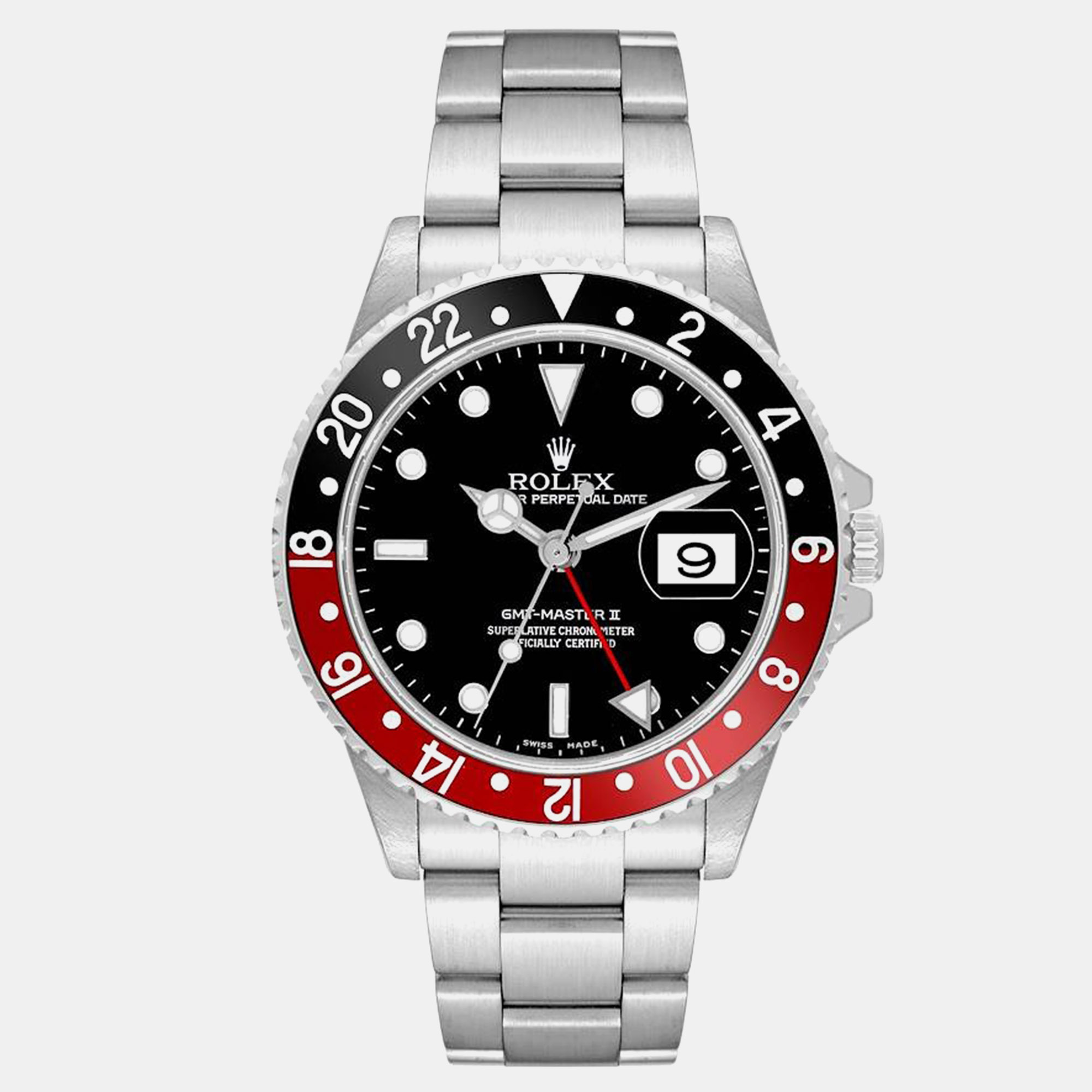 

Rolex GMT Master II Black Red Coke Bezel Steel Mens Watch 16710