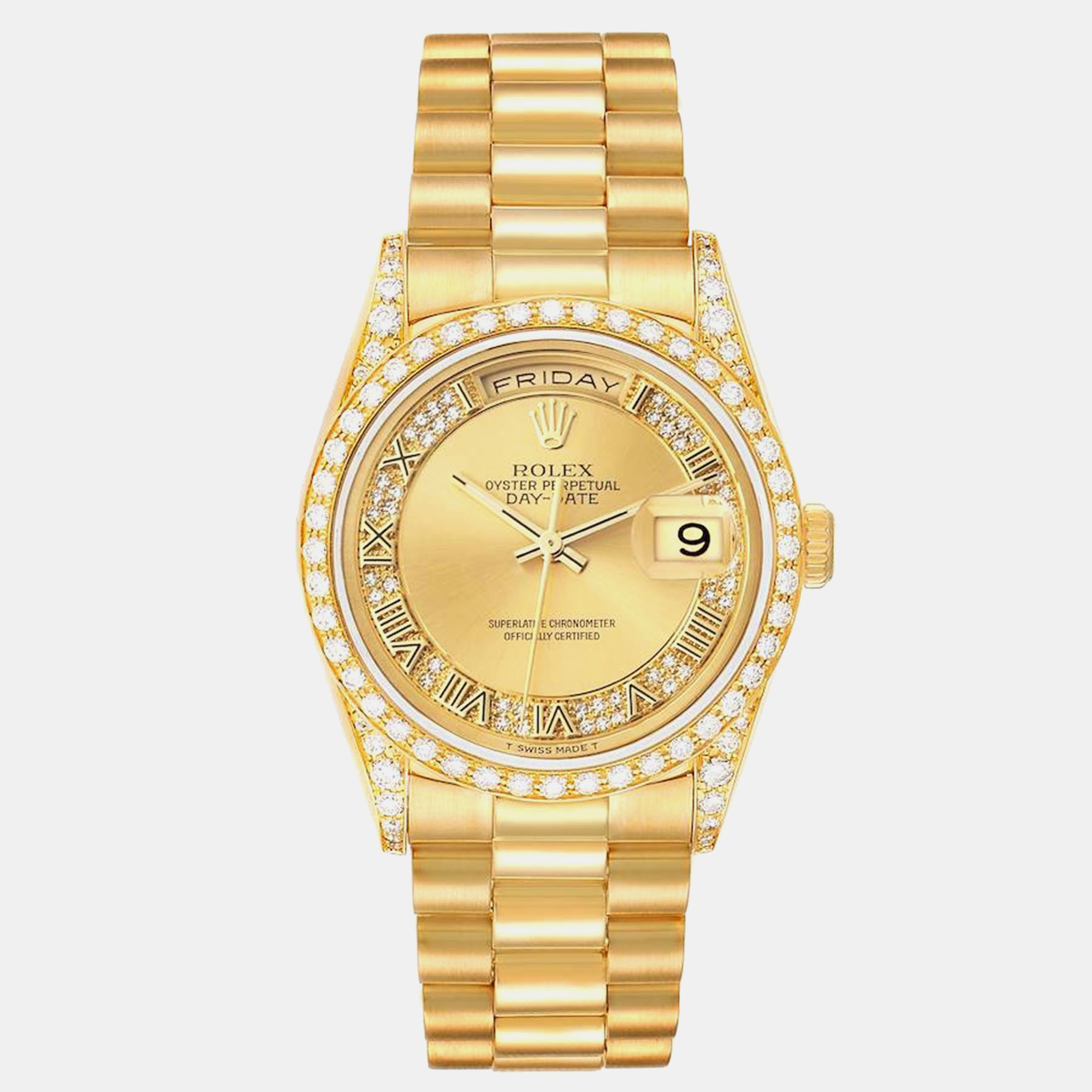 

Rolex President Day-Date Yellow Gold Myriad Diamond Men's Watch 18388 36 mm