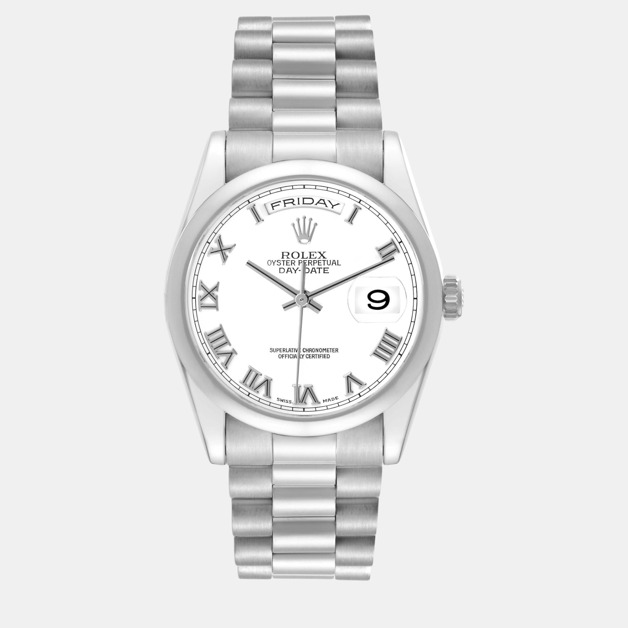 

Rolex President Day-Date 18k White Gold Roman Dial Mens Watch 118209