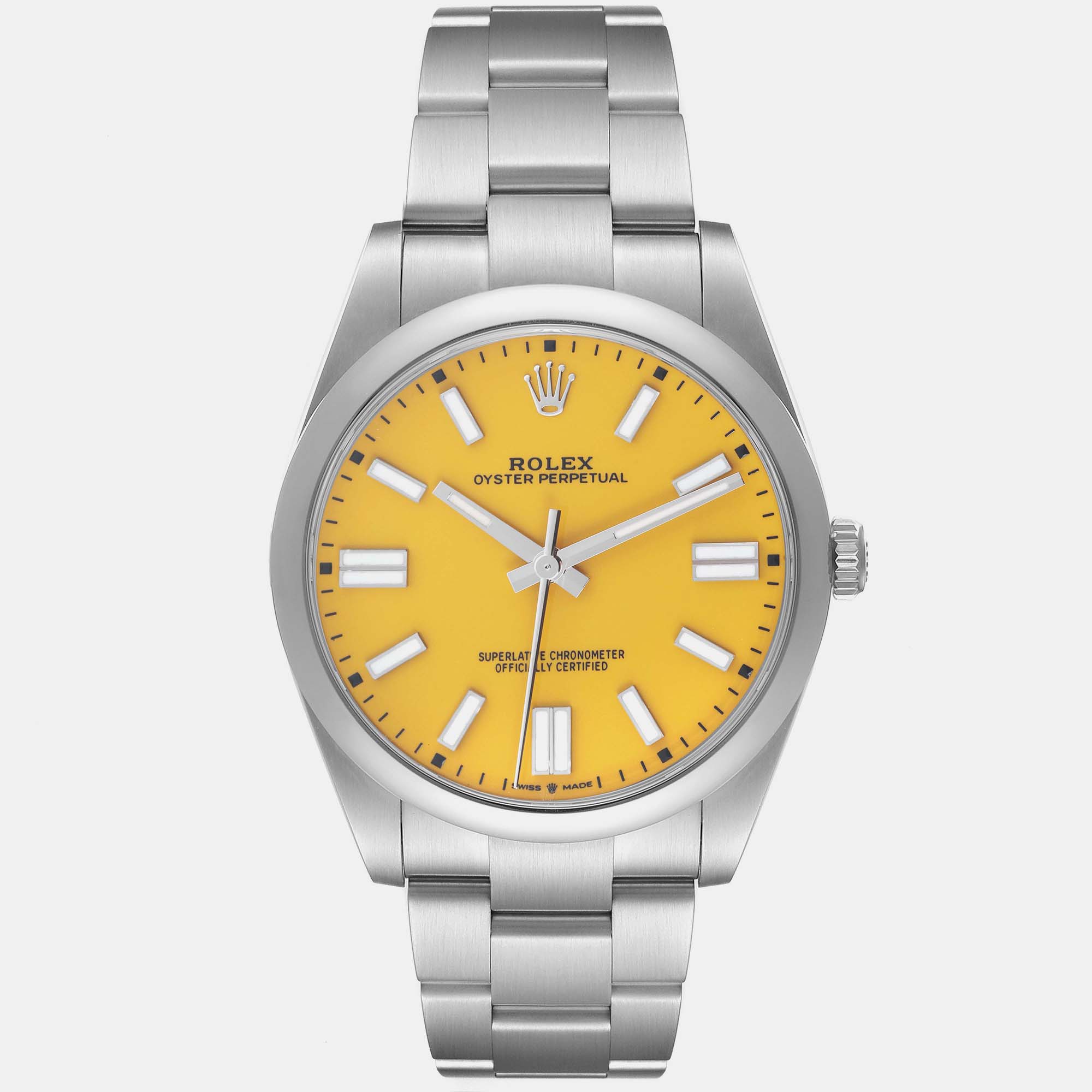 Pre-owned Rolex Oyster Perpetual 41 Yellow Dial Steel Mens Watch 124300