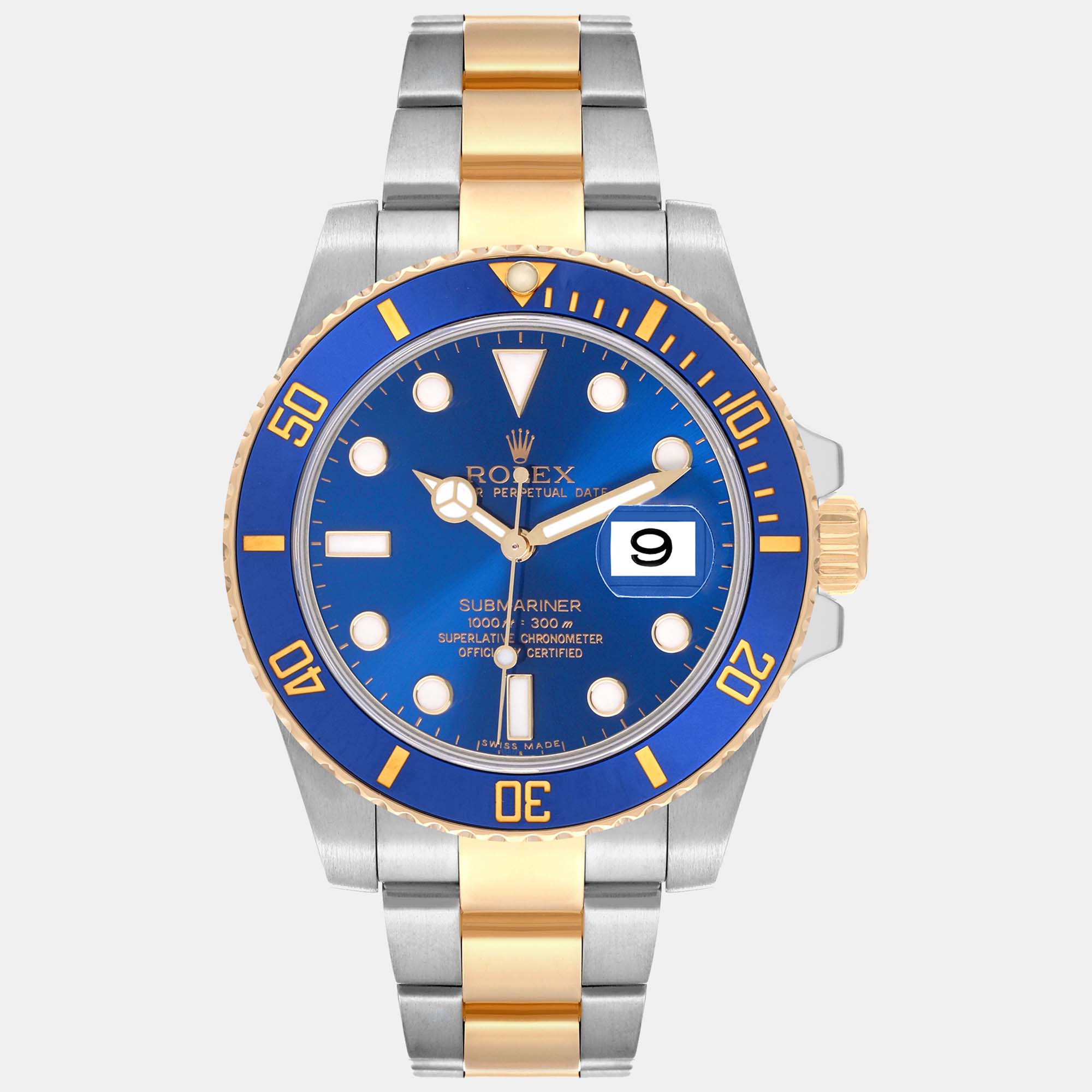 Pre-owned Rolex Submariner Steel Yellow Gold Blue Dial Mens Watch 116613