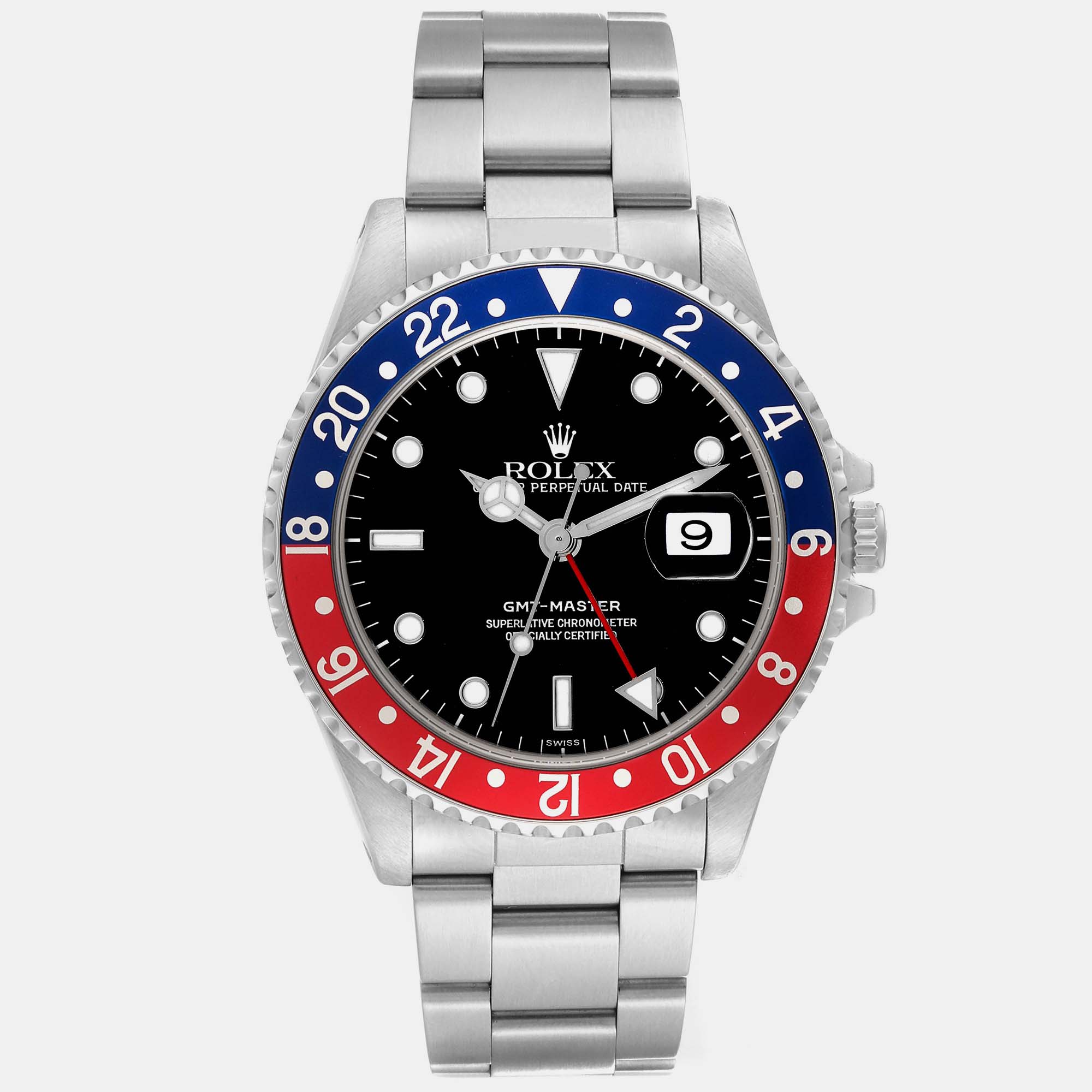 

Rolex GMT Master  Blue Red Pepsi Bezel Steel Mens Watch 16700, Black