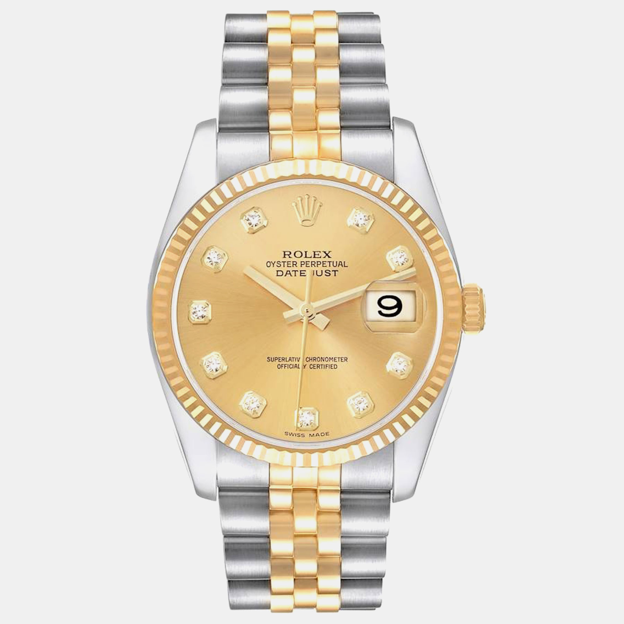 

Rolex Datejust Steel Yellow Gold Diamond Dial Men's Watch 116233 36 mm