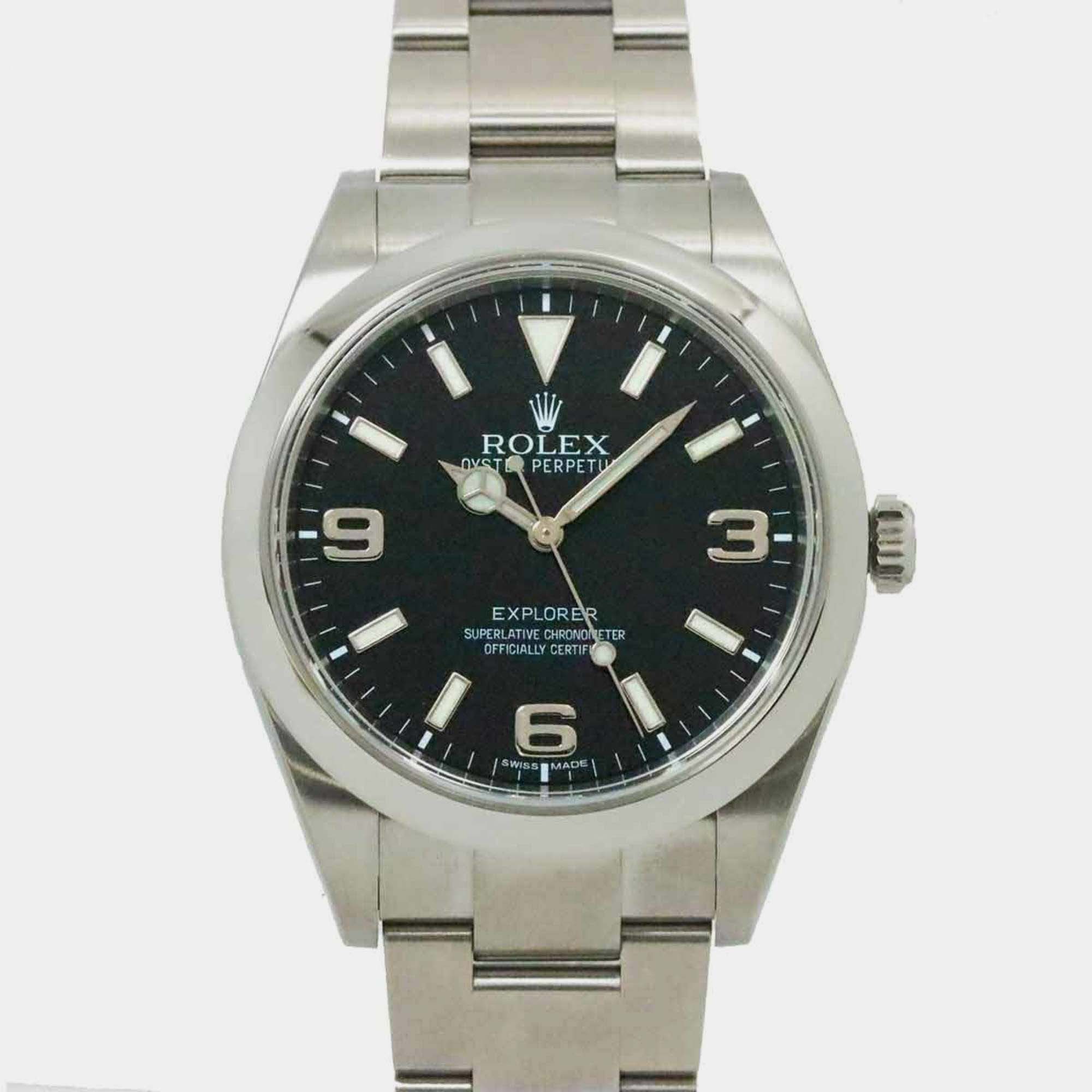 

Rolex Black Stainless Steel Explorer I 214270 Automatic Men's Wristwatch 39 mm