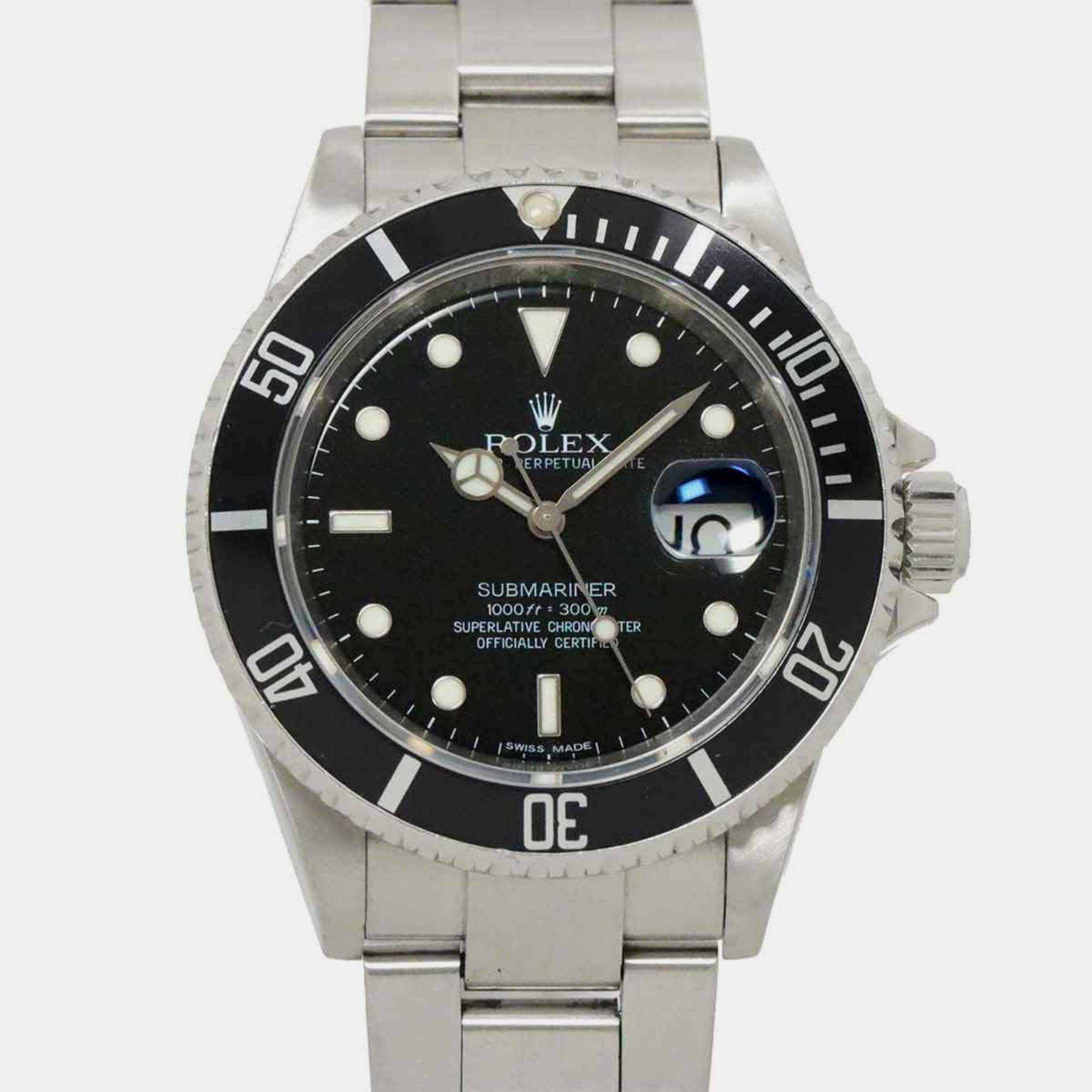 

Rolex Black Stainless Steel Submariner 16610 Automatic Men's Wristwatch 40 mm