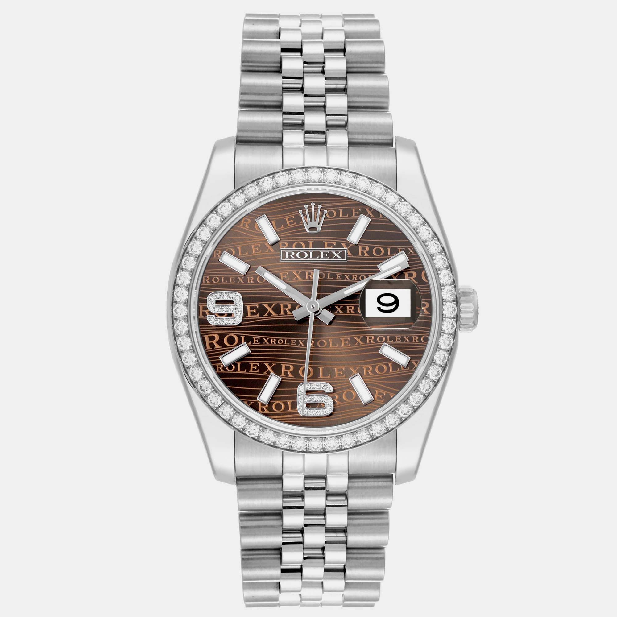 

Rolex Datejust Bronze Wave Dial Diamond Men's Watch 116244 36 mm, Brown