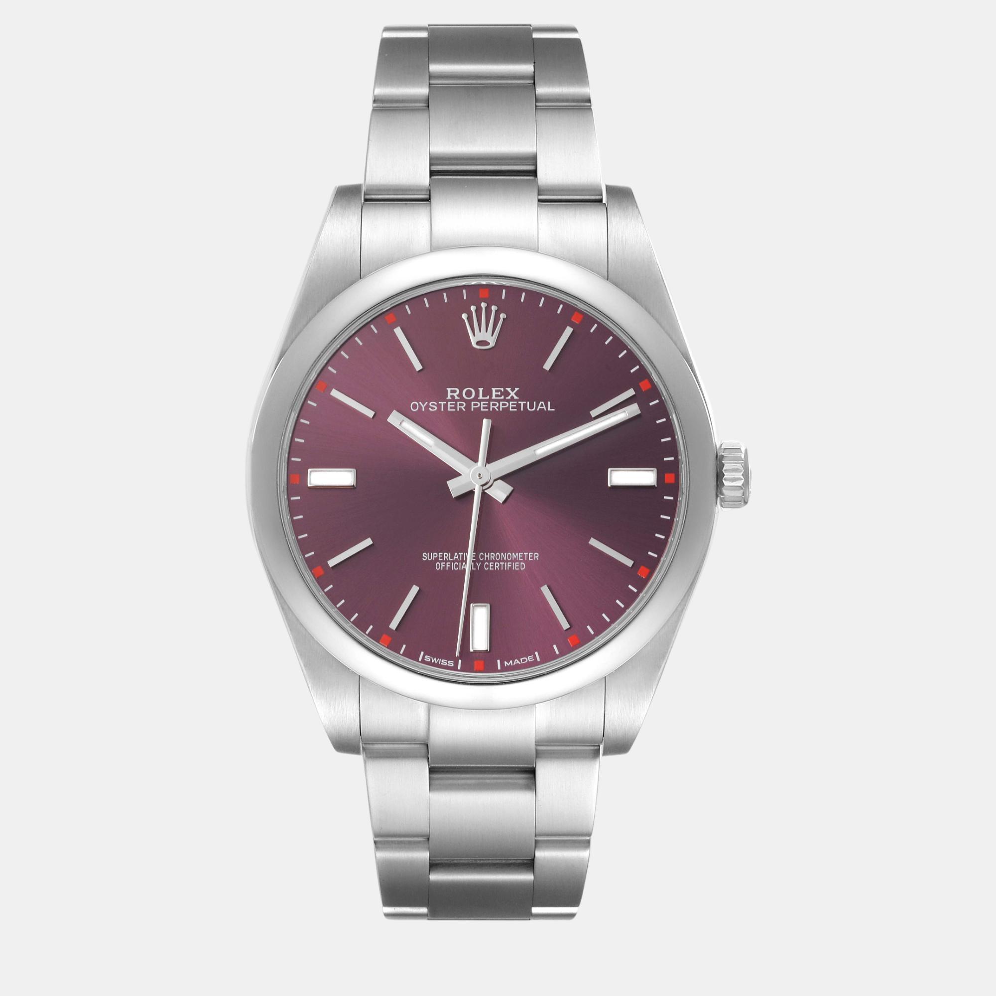 

Rolex Oyster Perpetual  Red Grape Dial Steel Men's Watch 114300