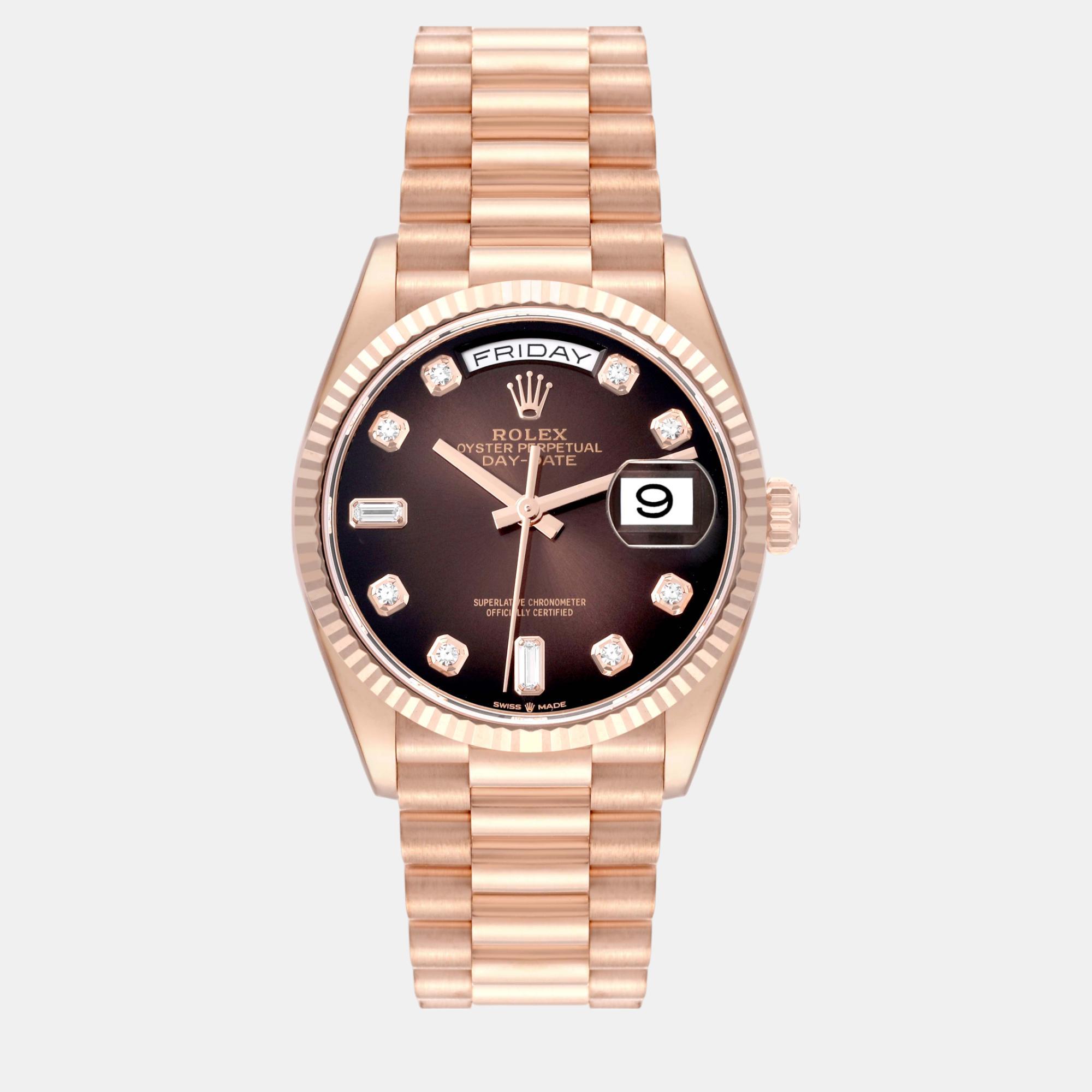 

Rolex President Day-Date Rose Gold Brown Diamond Dial Men's Watch 128235