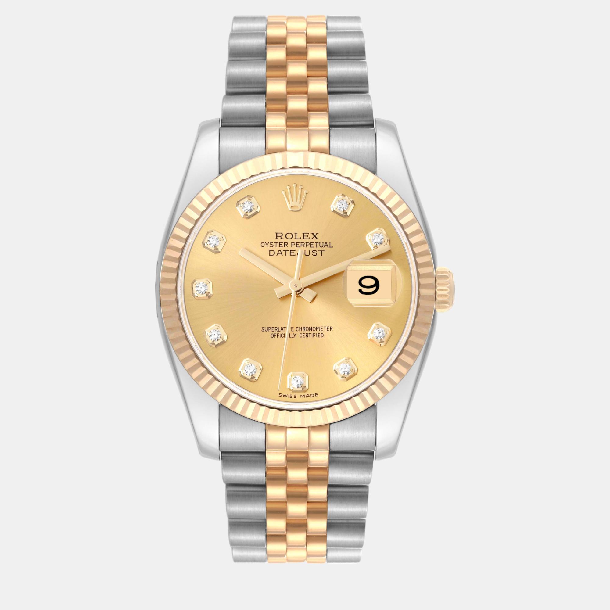 

Rolex Datejust Steel Yellow Gold Diamond Dial Men's Watch 116233