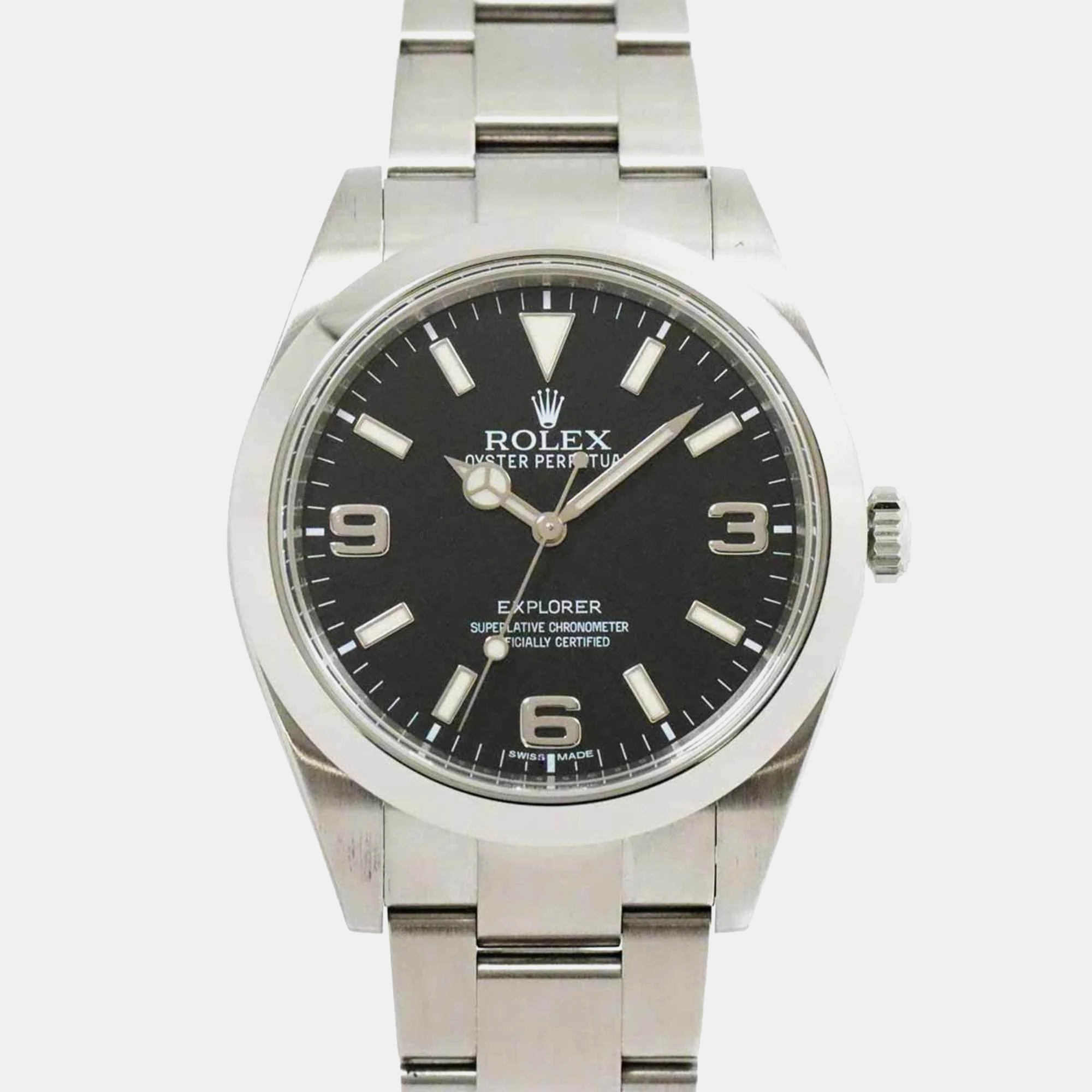 Pre-owned Rolex Black Stainless Steel Explorer 214270 Automatic Men's Wristwatch 39 Mm