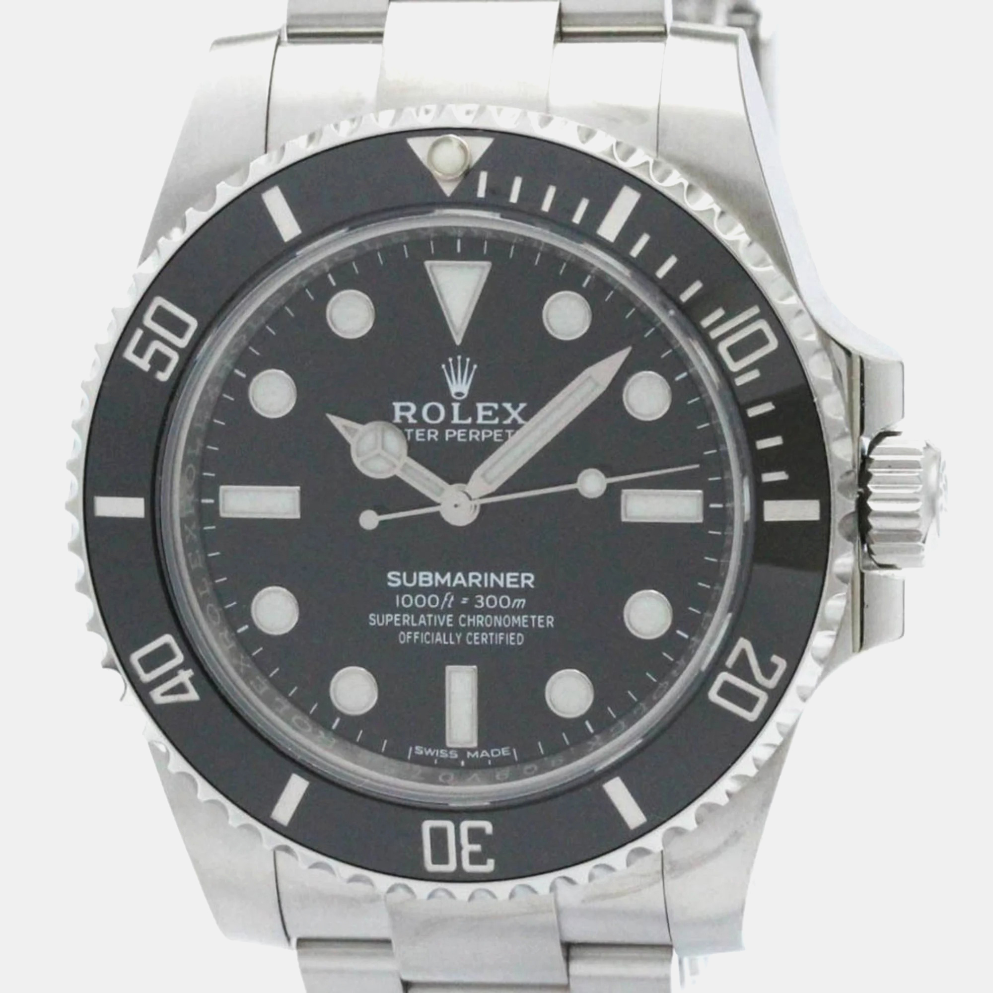 Pre-owned Rolex Black Stainless Steel Submariner 114060 Automatic Men's Wristwatch 40 Mm