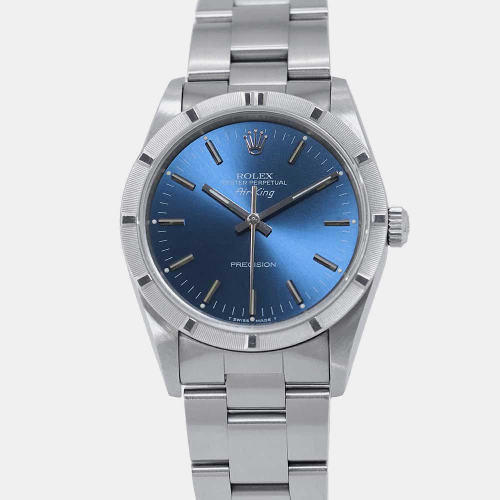 Pre-owned Rolex Blue Dial Stainless Steel Air-king Wristwatch 34 Mm