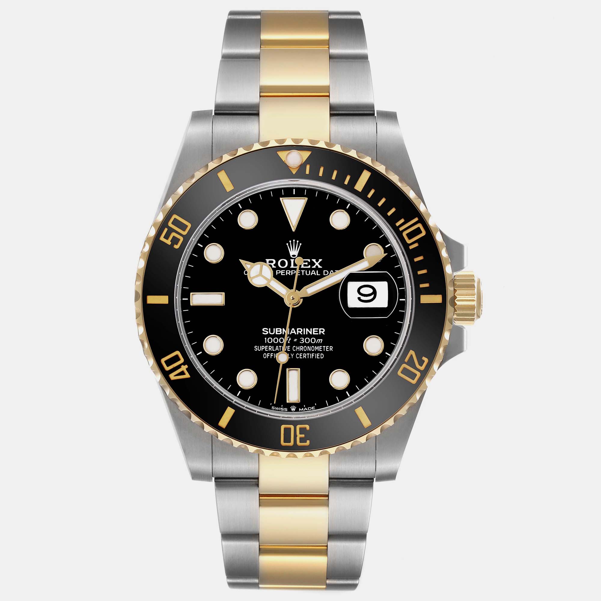 Pre-owned Rolex Submariner Steel Yellow Gold Men's Watch 41.0 Mm In Black