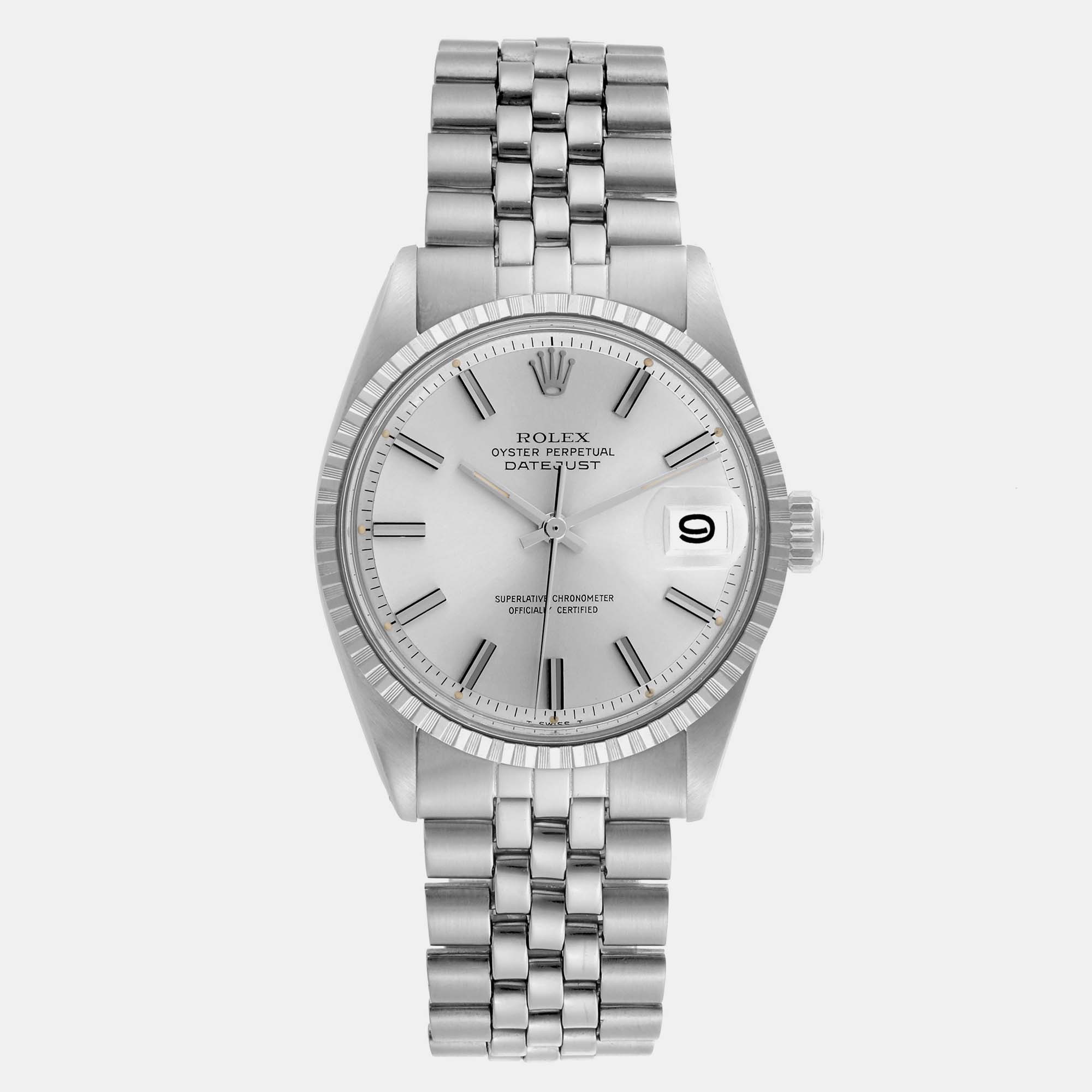 

Rolex Datejust Silver Dial Engine Turned Bezel Steel Vintage Men's Watch 36.0 mm, Grey