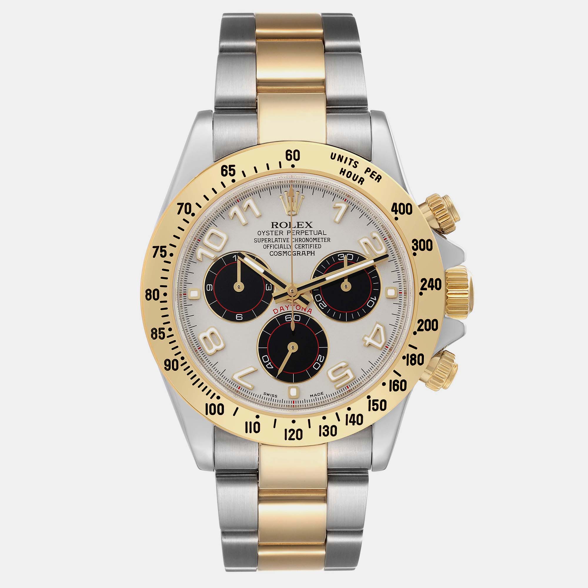 Pre-owned Rolex Daytona Panda Dial Steel Yellow Gold Men's Watch 40.0 Mm In Silver