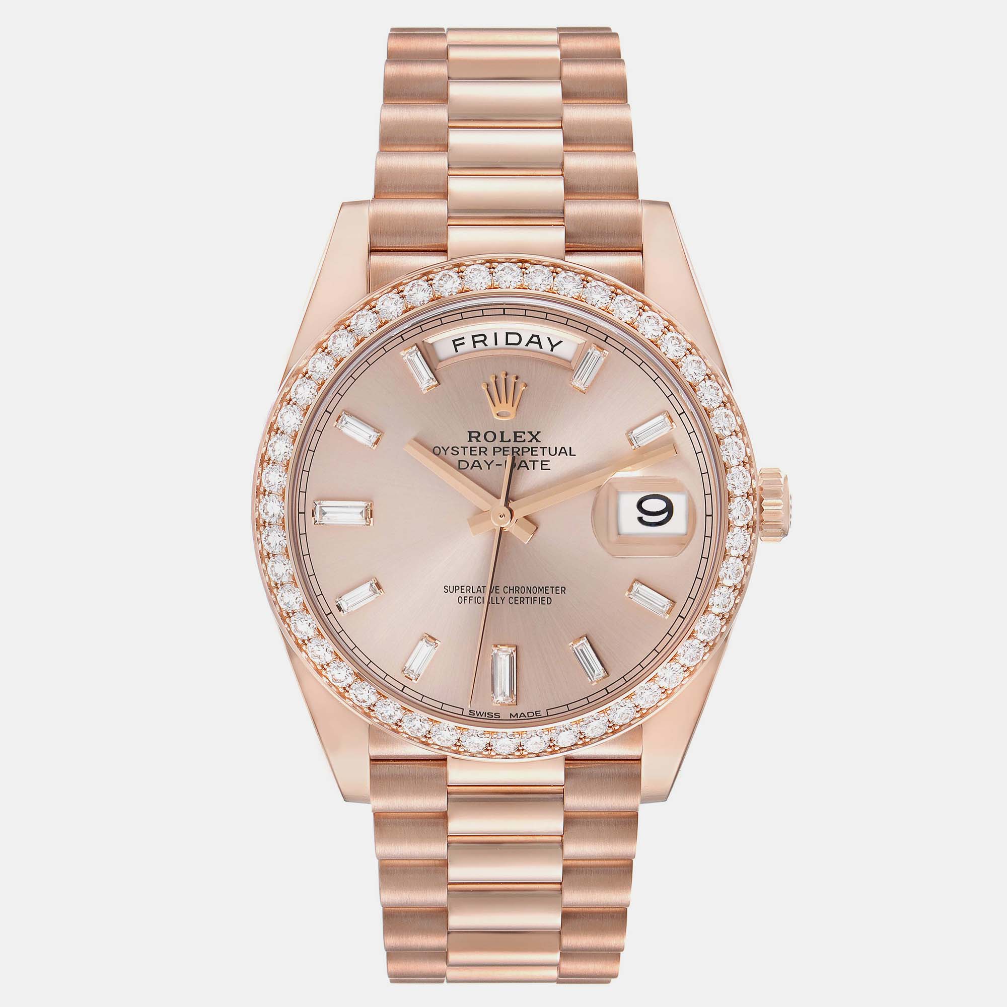 

Rolex Day-Date President Rose Gold Diamond Men's Watch 40 mm, Pink