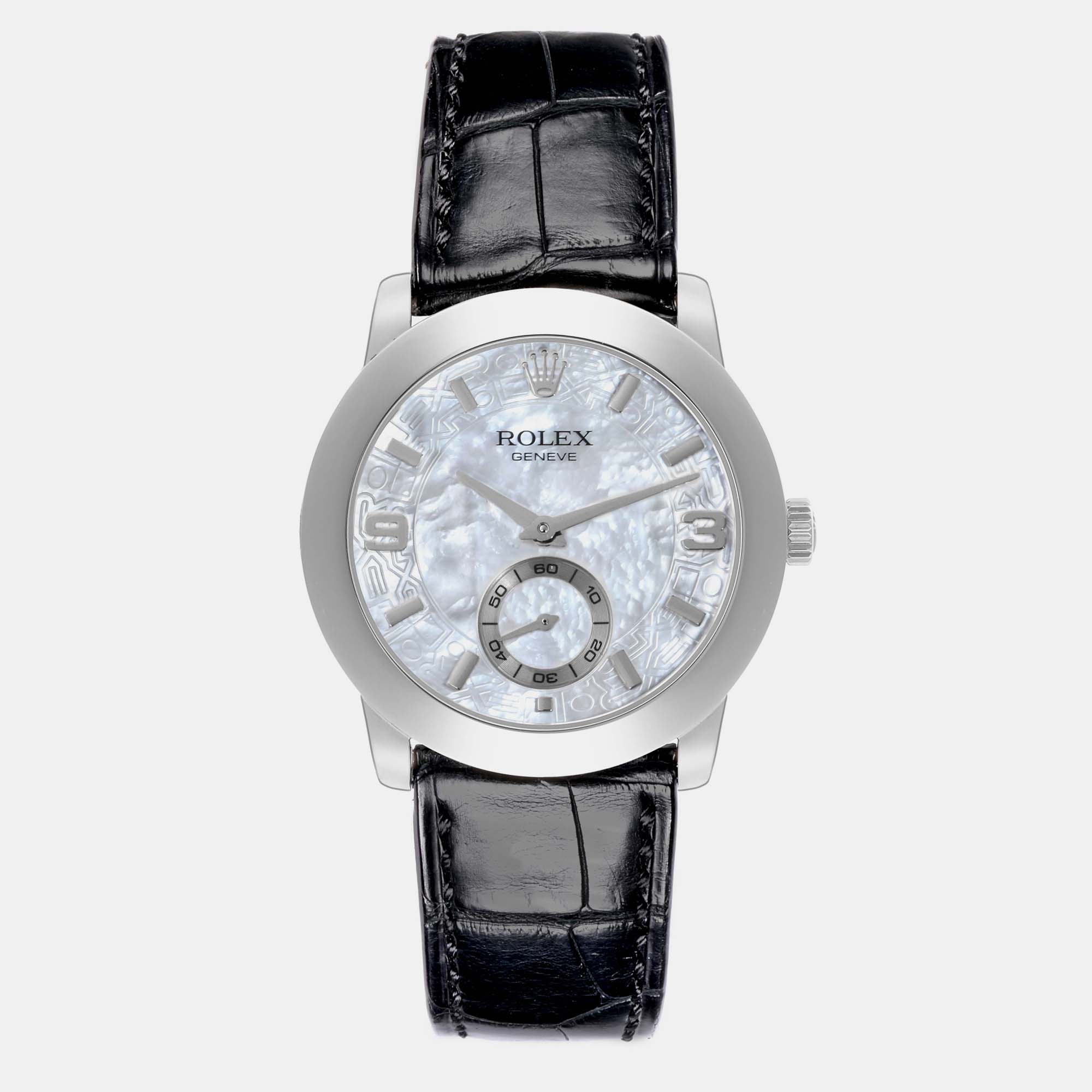 Pre-owned Rolex Cellini Cellinium Platinum Mother Of Pearl Dial Men's Watch 35.0 Mm In White