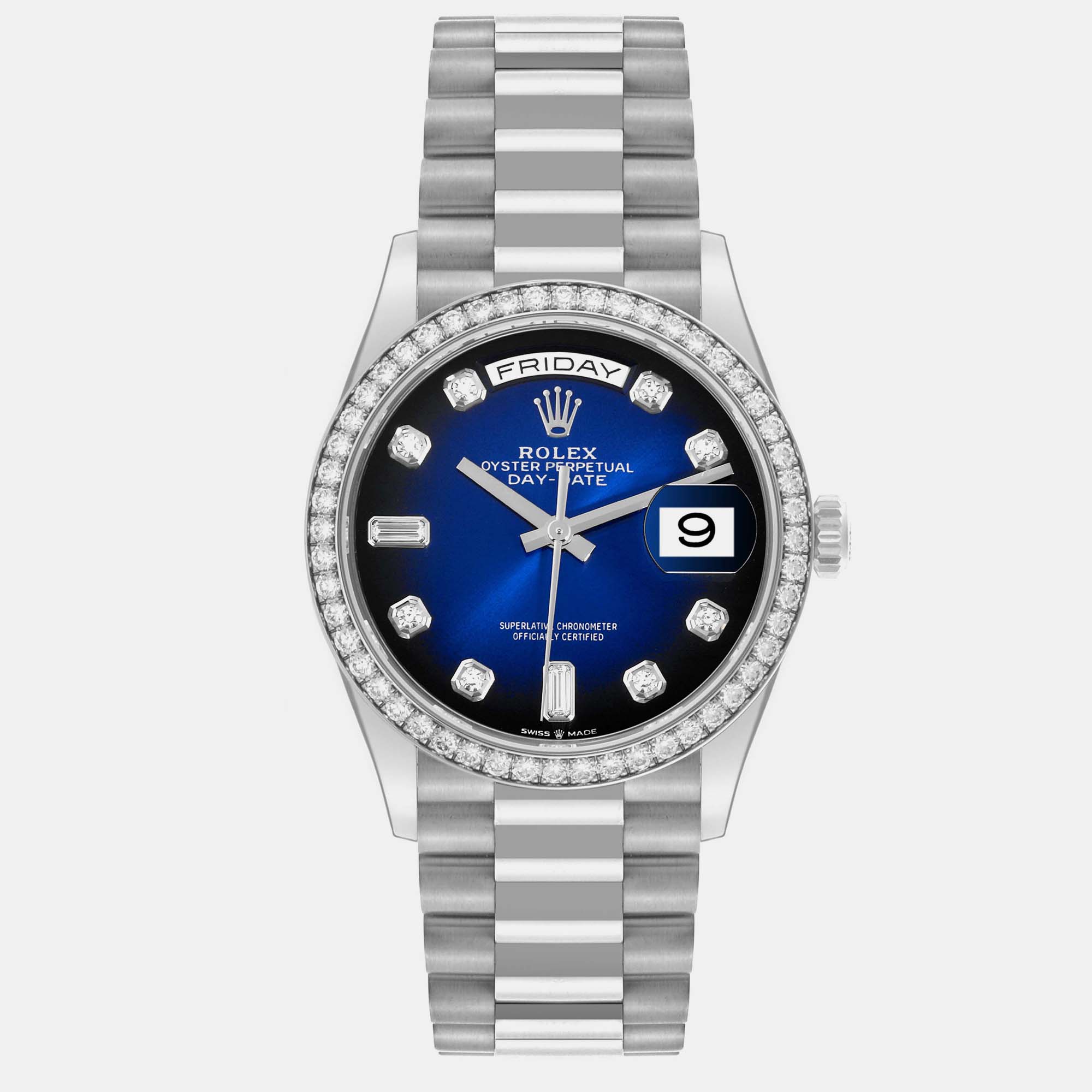 

Rolex President Day Date White Gold Diamond Men's Watch 36.0 mm, Blue