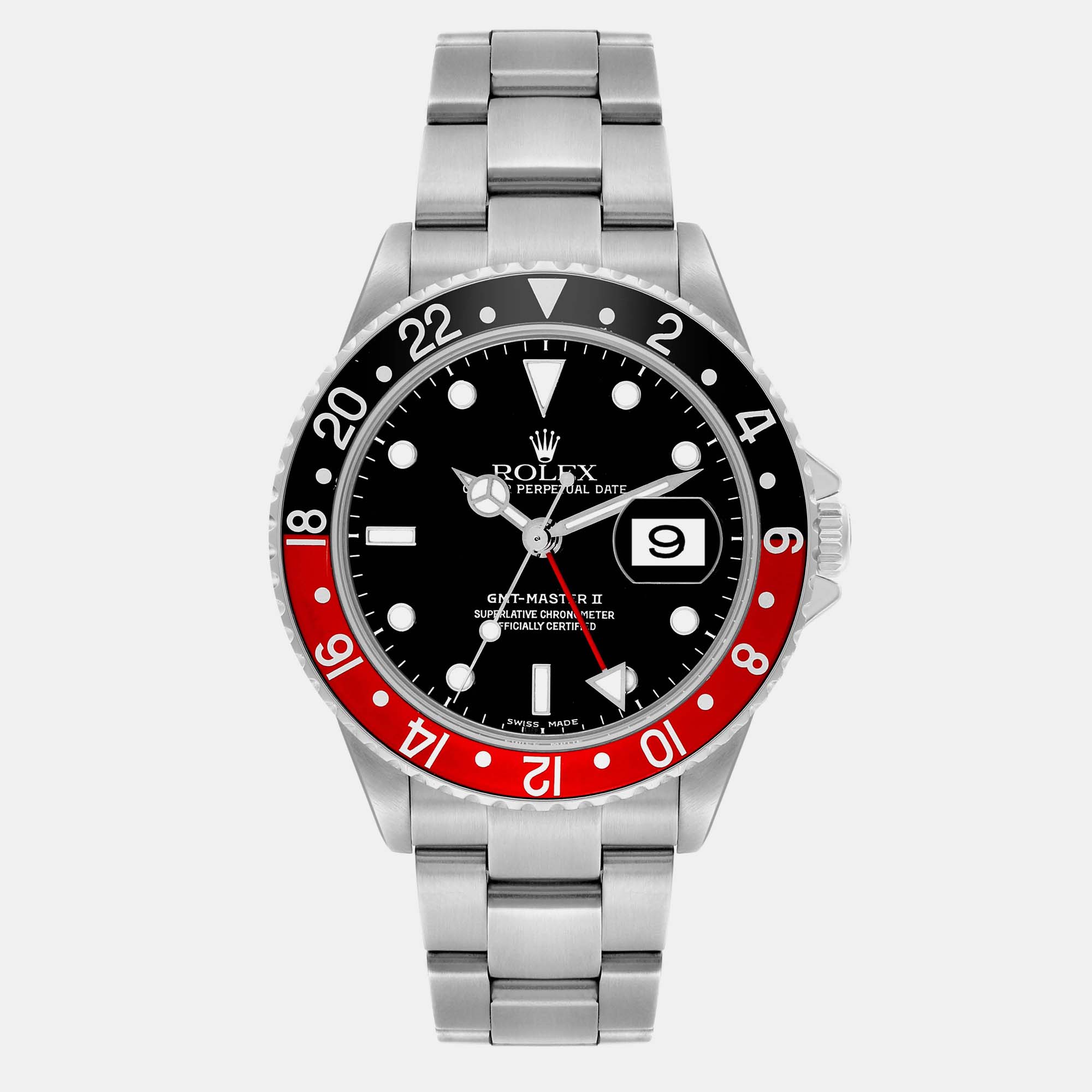 Pre-owned Rolex Gmt Master Ii Black Red Coke Bezel Steel Men's Watch 40.0 Mm