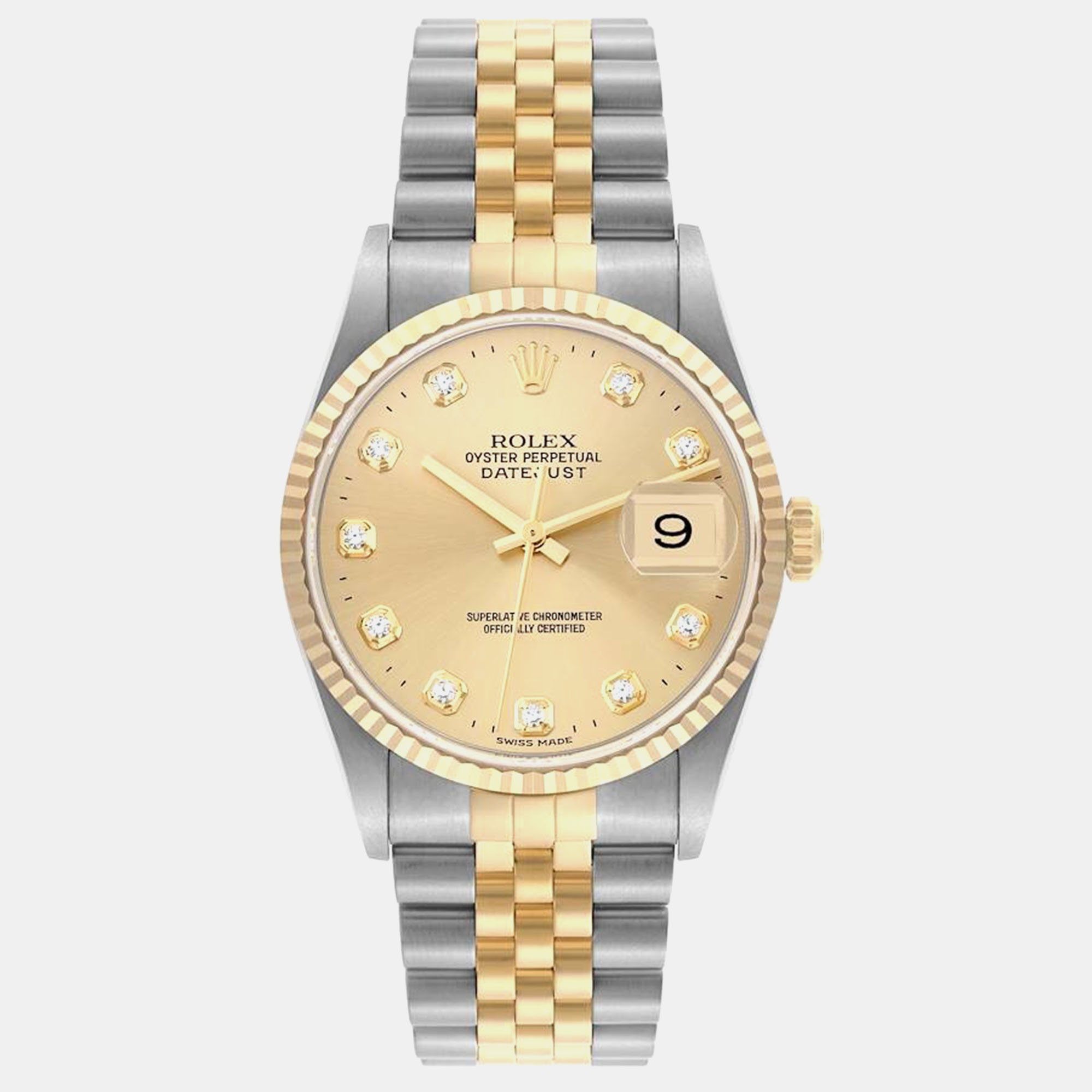 Pre-owned Rolex Datejust Steel Yellow Gold Diamond Dial Mens Watch 16233