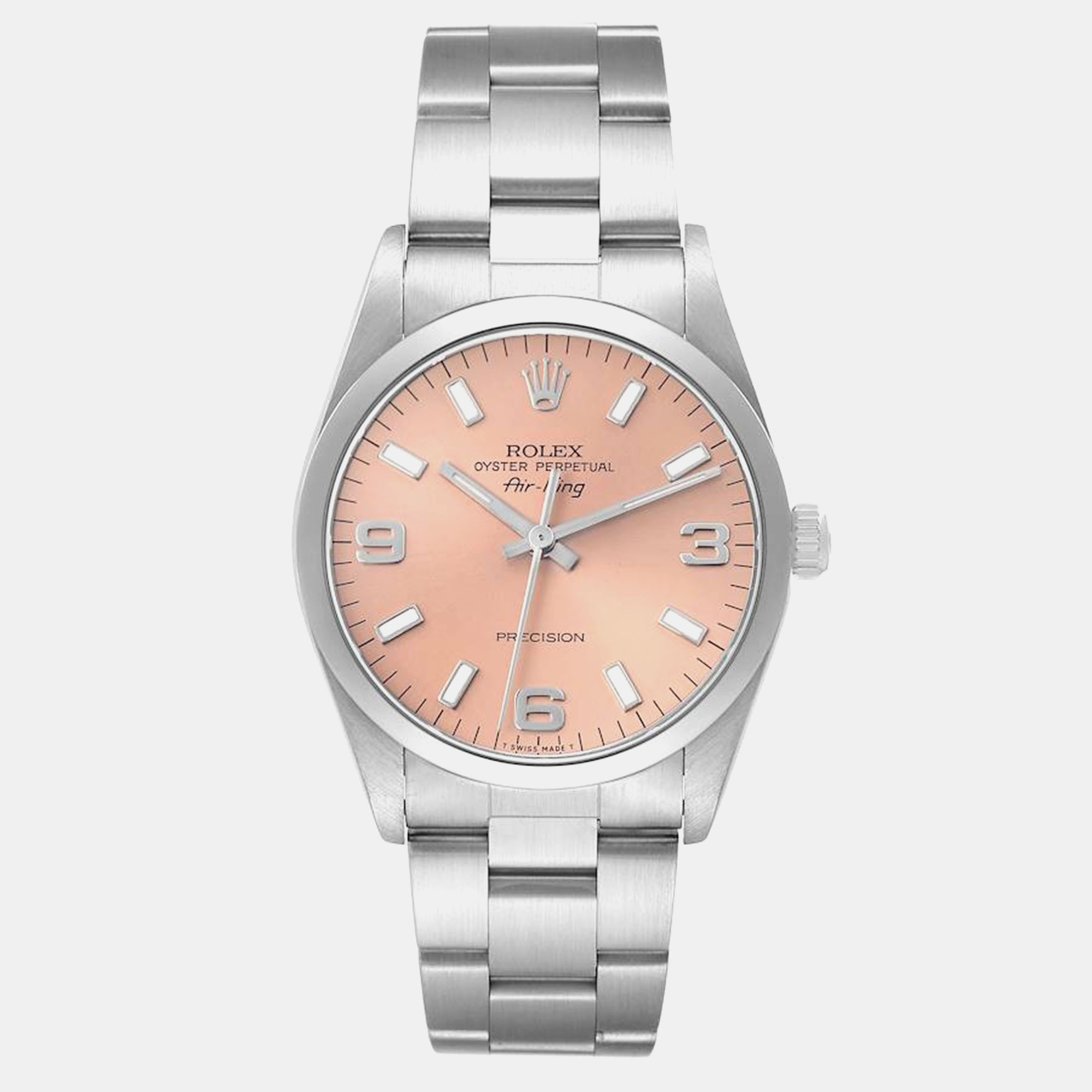 

Rolex Air King Salmon Dial Smooth Bezel Steel Mens Watch 14000, Pink