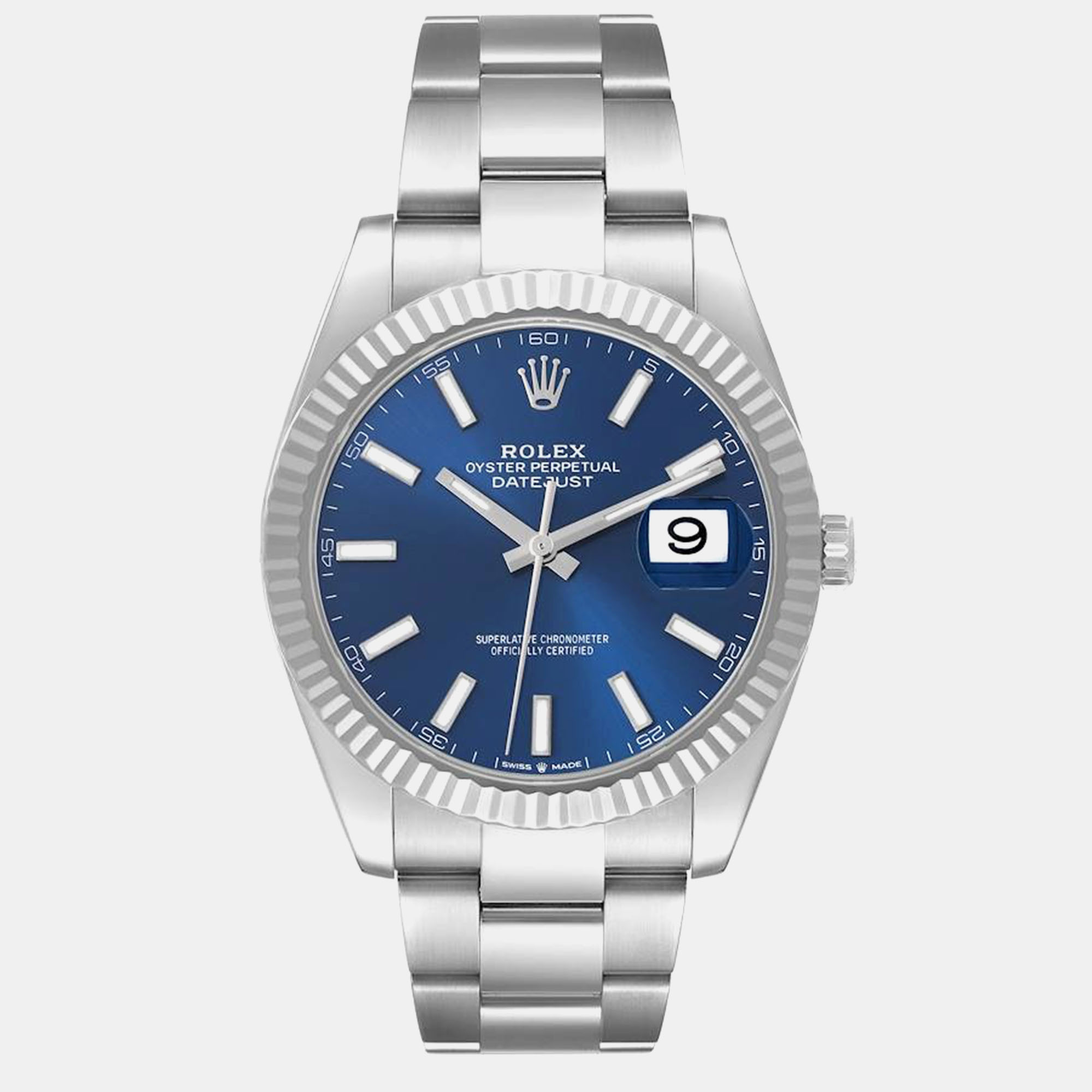 Pre-owned Rolex Datejust 41 Steel White Gold Blue Dial Mens Watch 126334