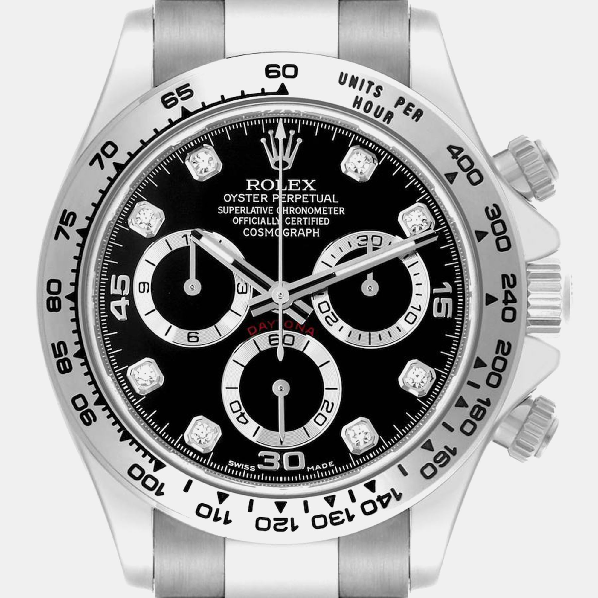 Pre-owned Rolex Cosmograph Daytona 18k White Gold Diamond Mens Watch 116509 In Black