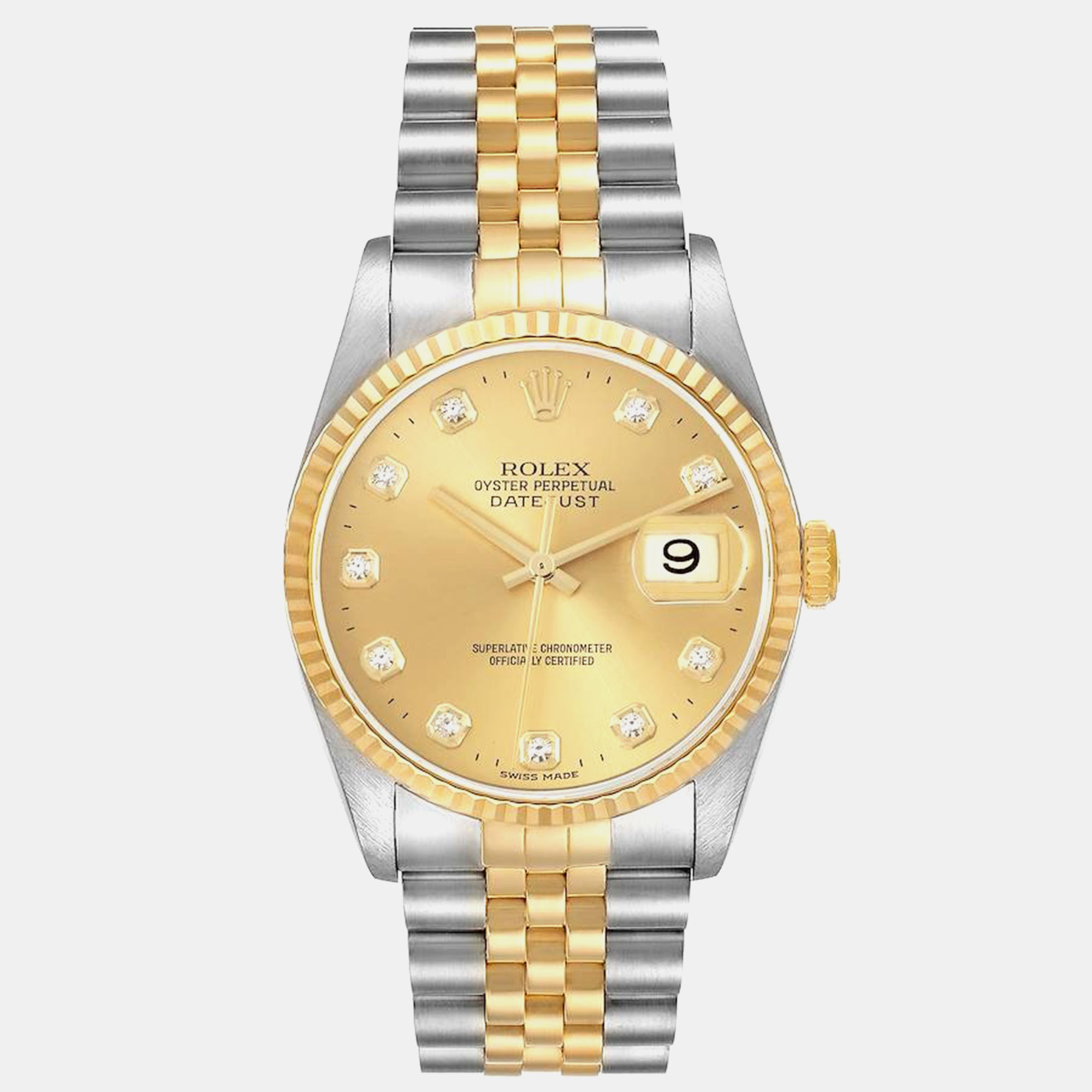 

Rolex Datejust Steel Yellow Gold Diamond Dial Mens Watch 16233