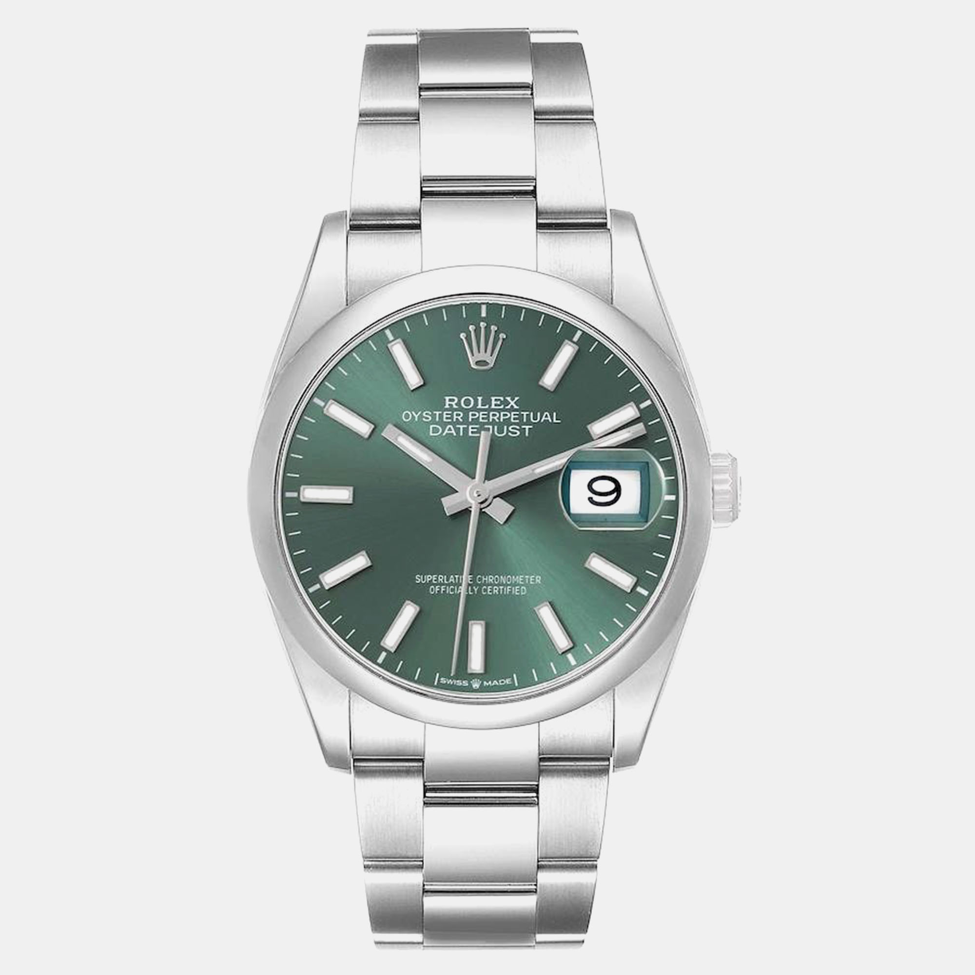 

Rolex Datejust Mint Green Dial Domed Bezel Steel Mens Watch 126200