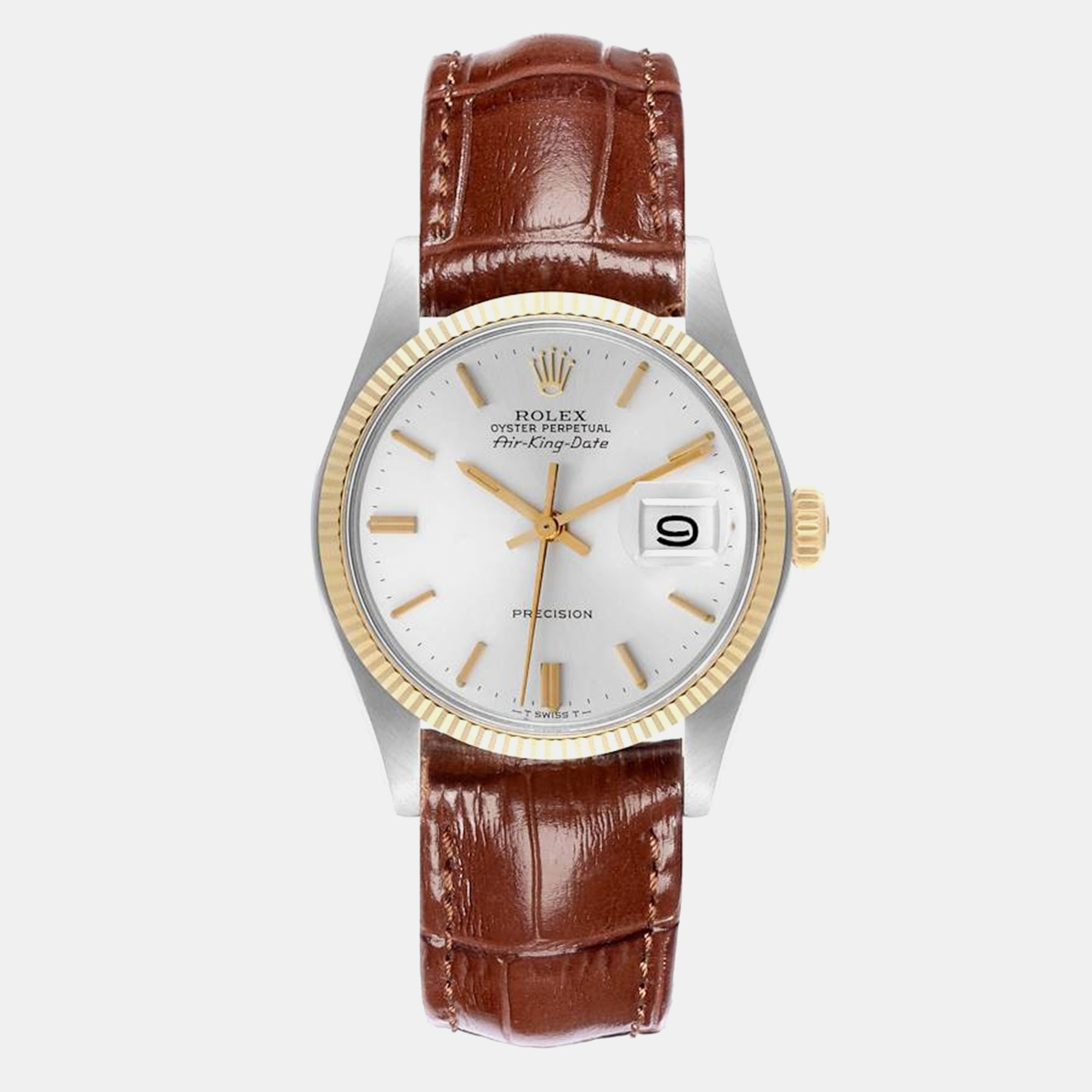 

Rolex Air King Date Silver Dial Vintage Steel Yellow Gold Mens Watch 5701