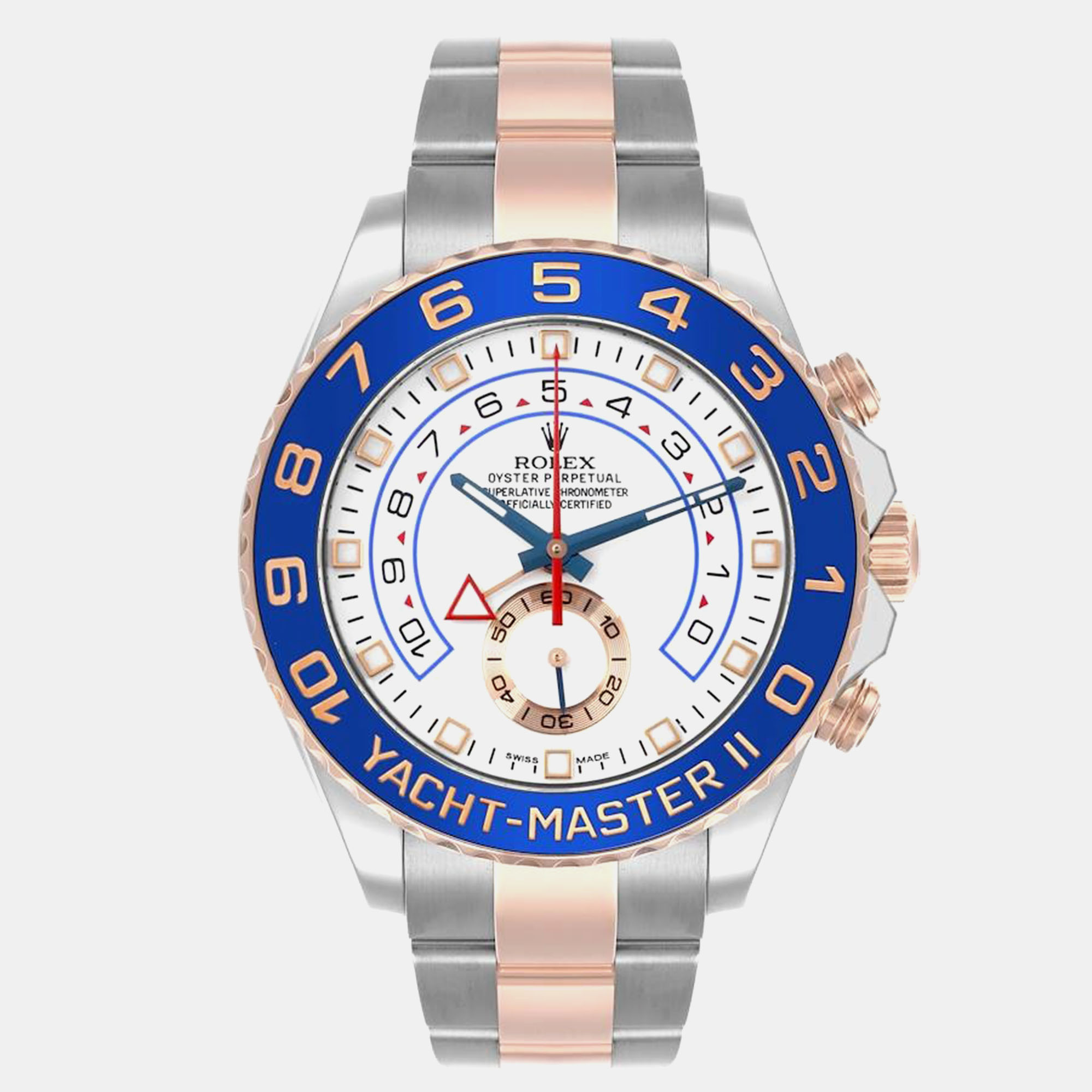 Pre-owned Rolex Yachtmaster Ii Steel Rose Gold Mens Watch 116681 In White