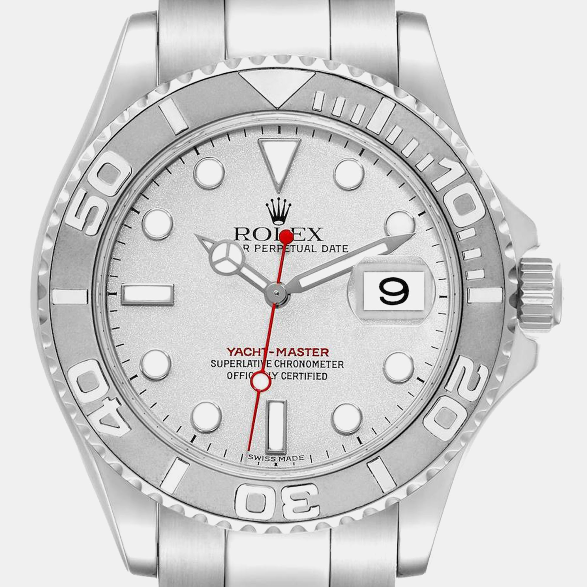 

Rolex Yachtmaster Platinum Dial Bezel Steel Mens Watch 16622, Silver