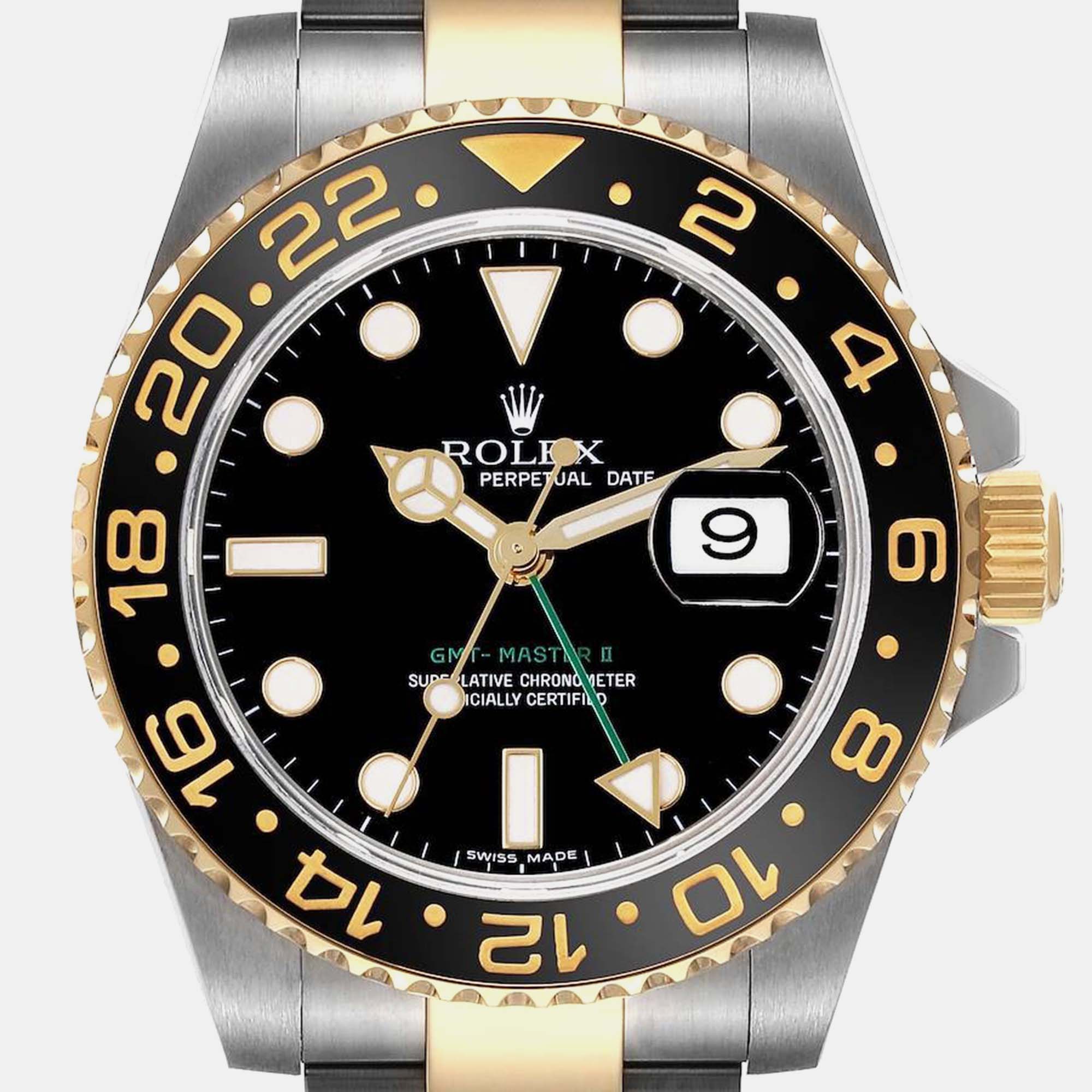 

Rolex GMT Master II Steel Yellow Gold Black Dial Mens Watch 116713