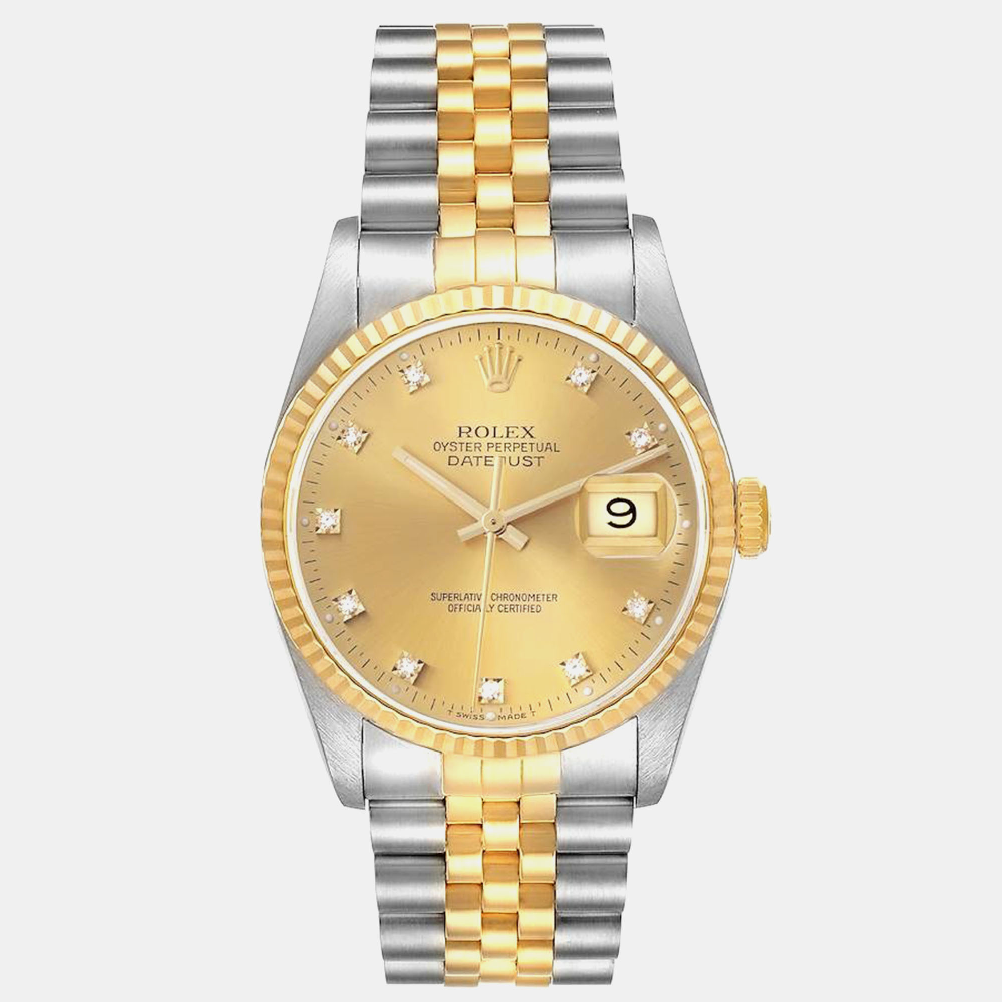 

Rolex Datejust Steel Yellow Gold Diamond Dial Mens Watch 16233