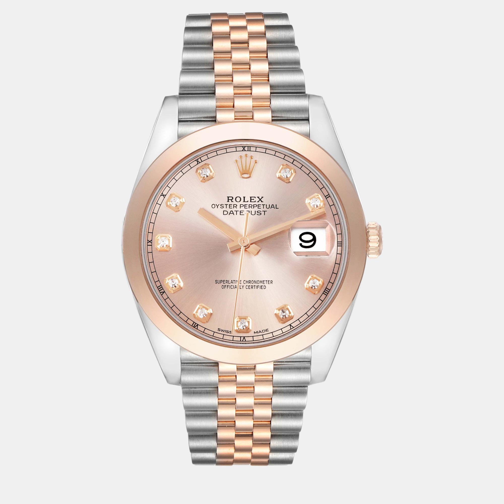 

Rolex Datejust Steel Rose Gold Diamond Dial Men's Watch 41.0 mm, Pink
