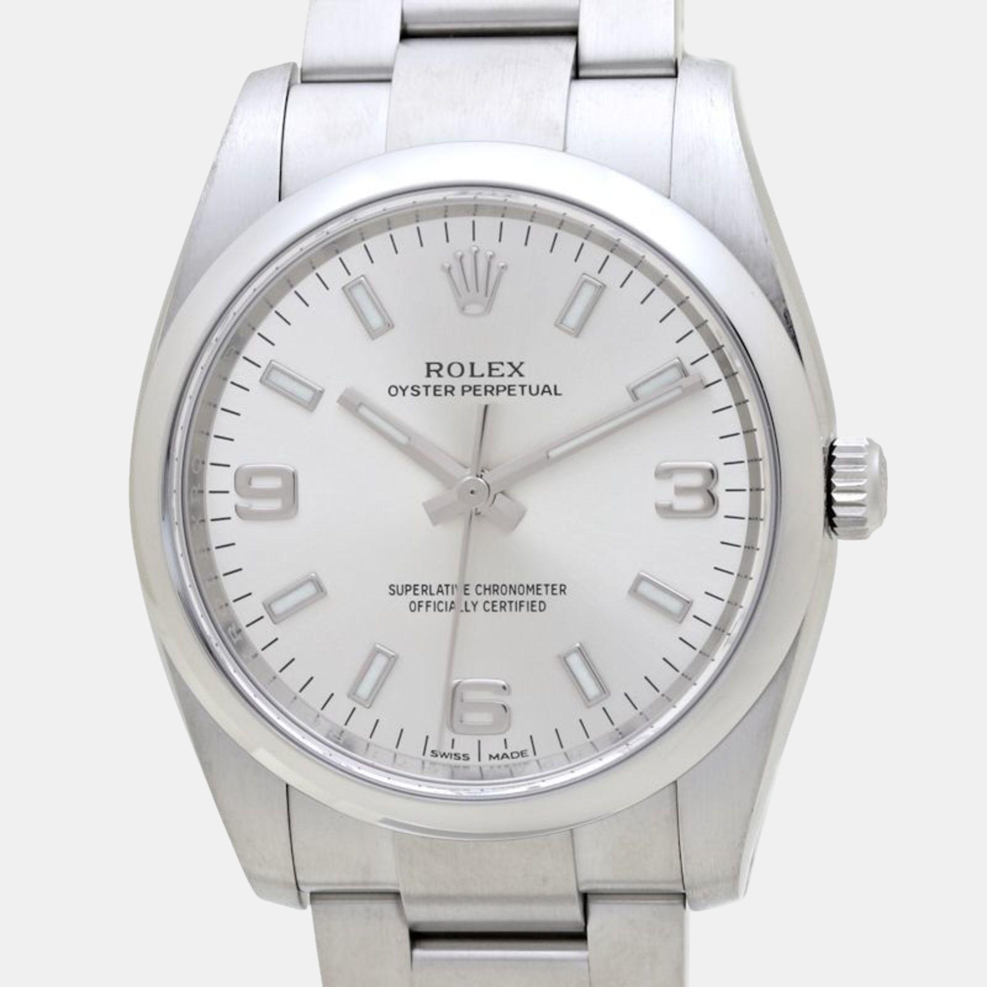 

Rolex Silver Stainless Steel Oyster Perpetual 114200 Automatic Men's Wristwatch 34 mm