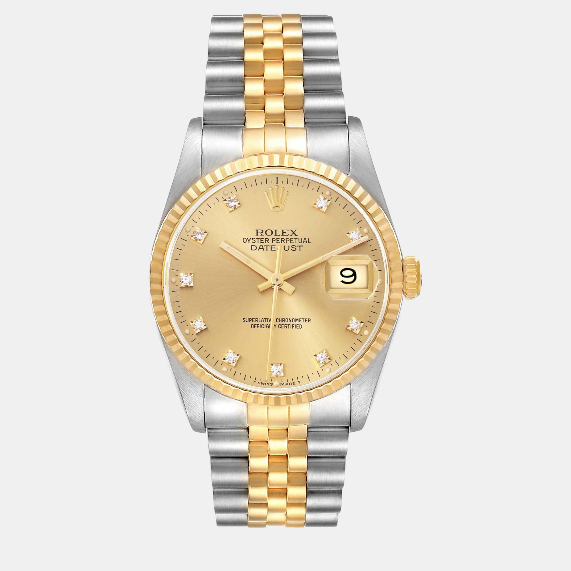 

Rolex Datejust Steel Yellow Gold Diamond Dial Men's Watch 16233 36 mm