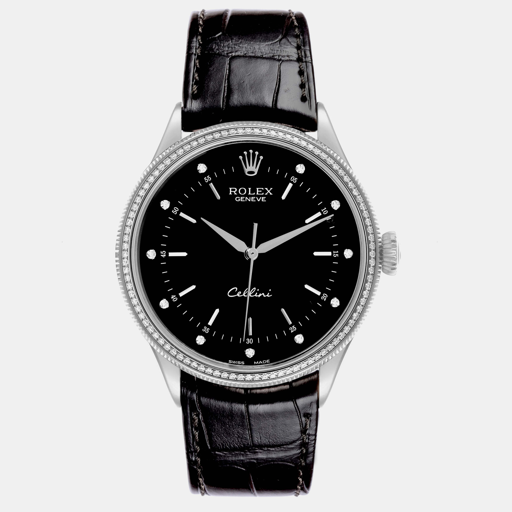 

Rolex Cellini Time White Gold Black Dial Diamond Men's Watch 39.0 mm