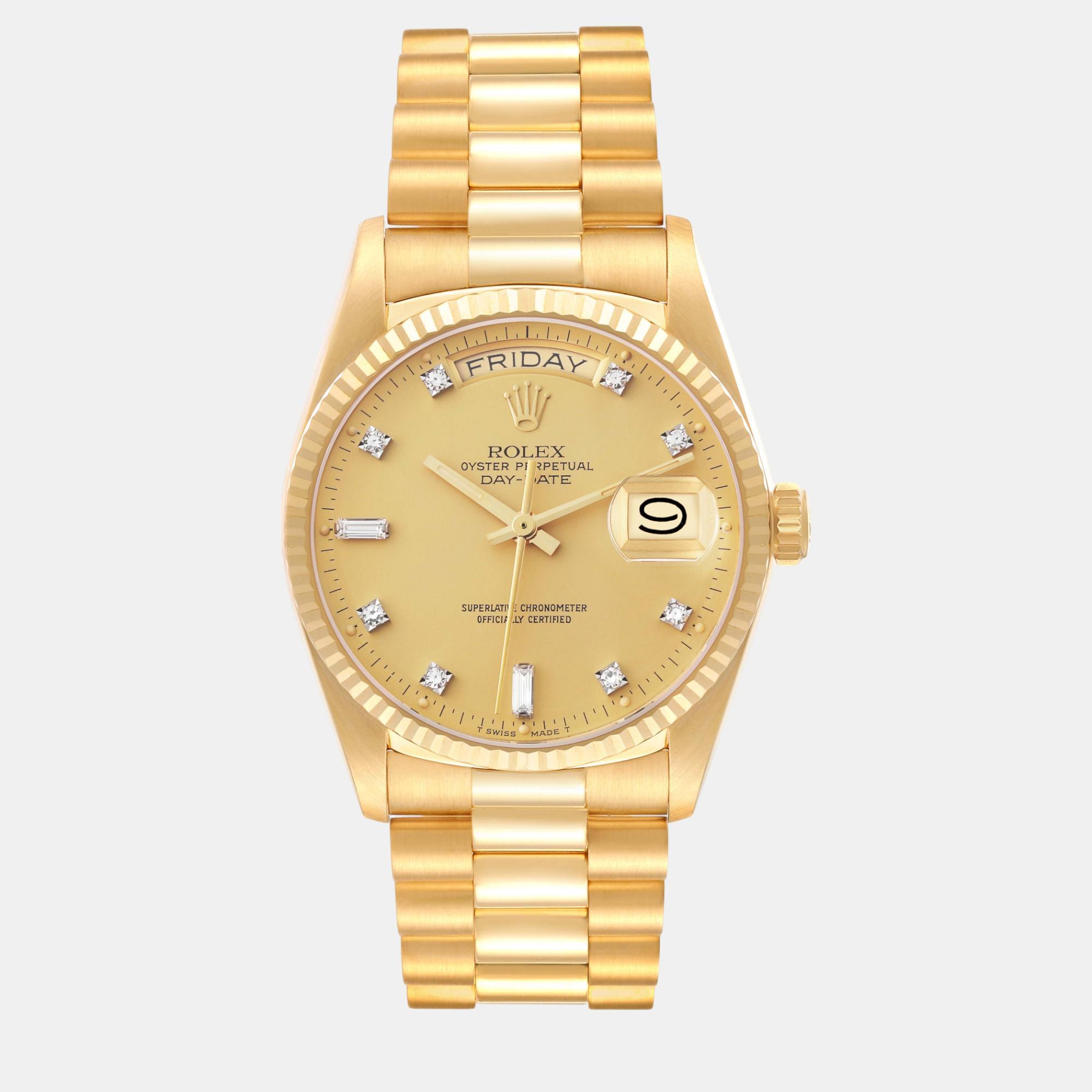 

Rolex President Day-Date Yellow Gold Diamond Dial Men's Watch 36.0 mm